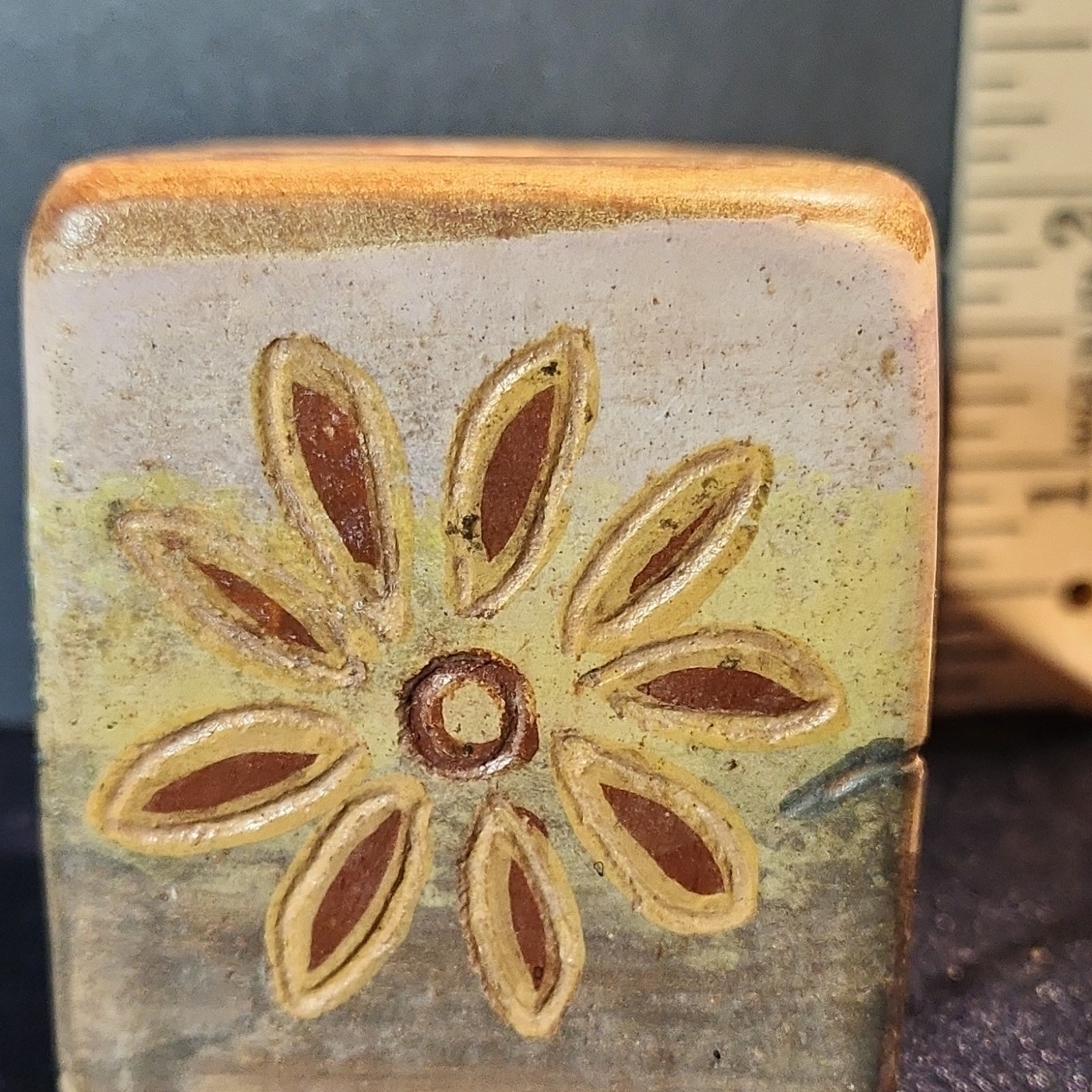 Urubamba Peruvian Pottery Hand-Painted Square Figurine Bird Flower Motif Vintage