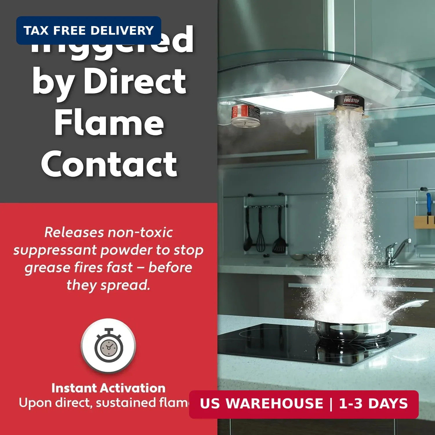 Automatic StoveTop Fire Suppressor Kitchen Safety Flame Activated 1 Pair 2 Pack