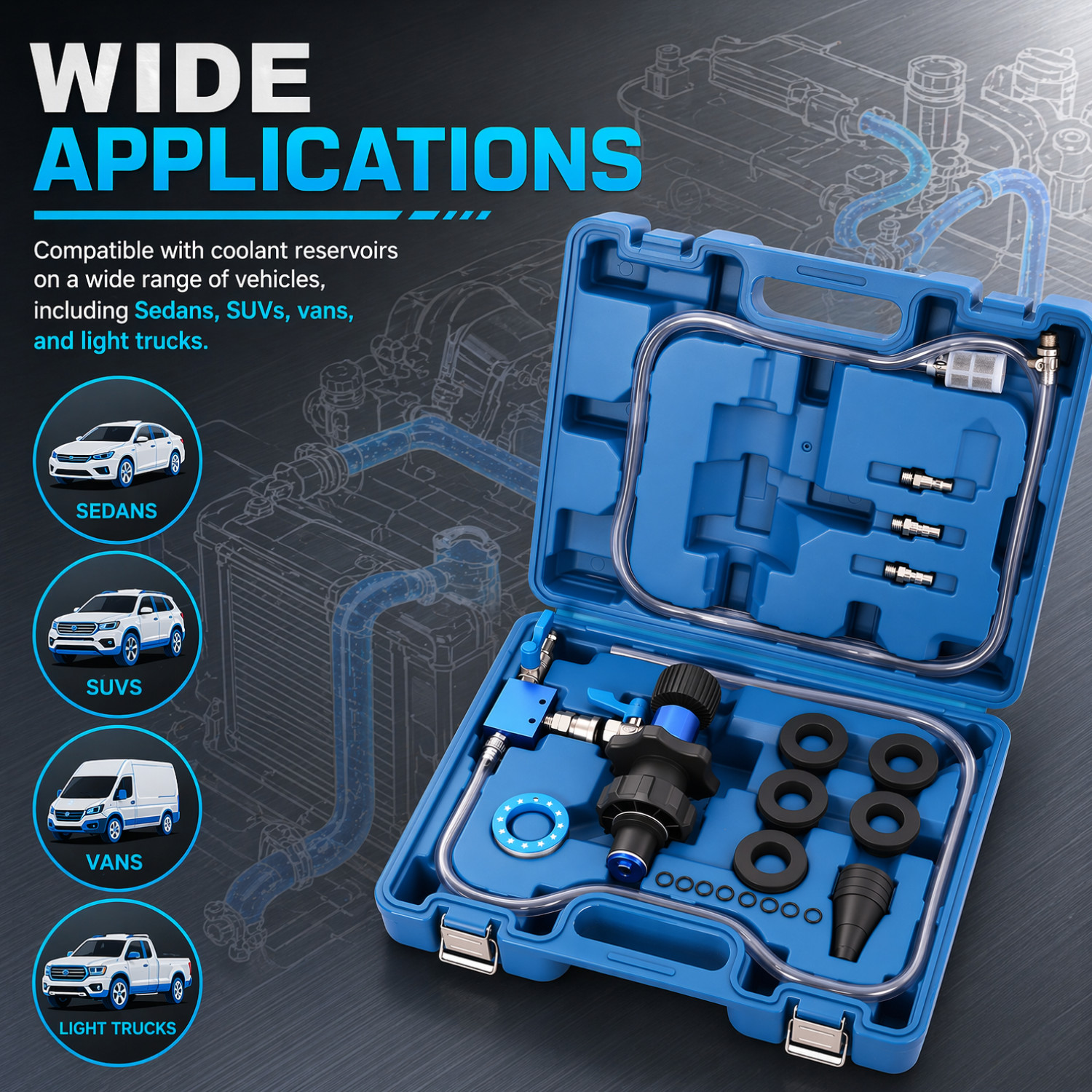Cooling System Vacuum Fill Tool Radiator Pressure Tester Test Kit With Adapters