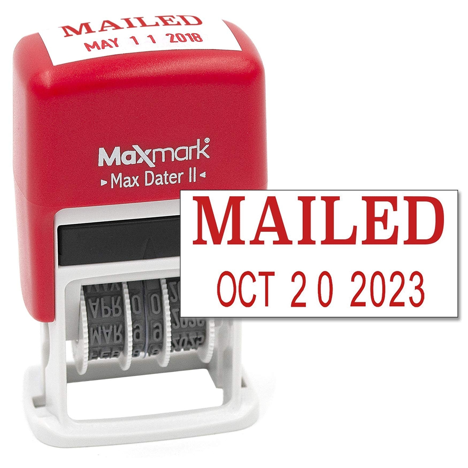MaxMark Self-Inking Rubber Date Office Stamp with MAILED Phrase & Date - RED ...
