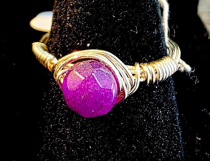 Handmade size 9 Wire-Wrapped Amethyst Ring with Silver-Plated Wire