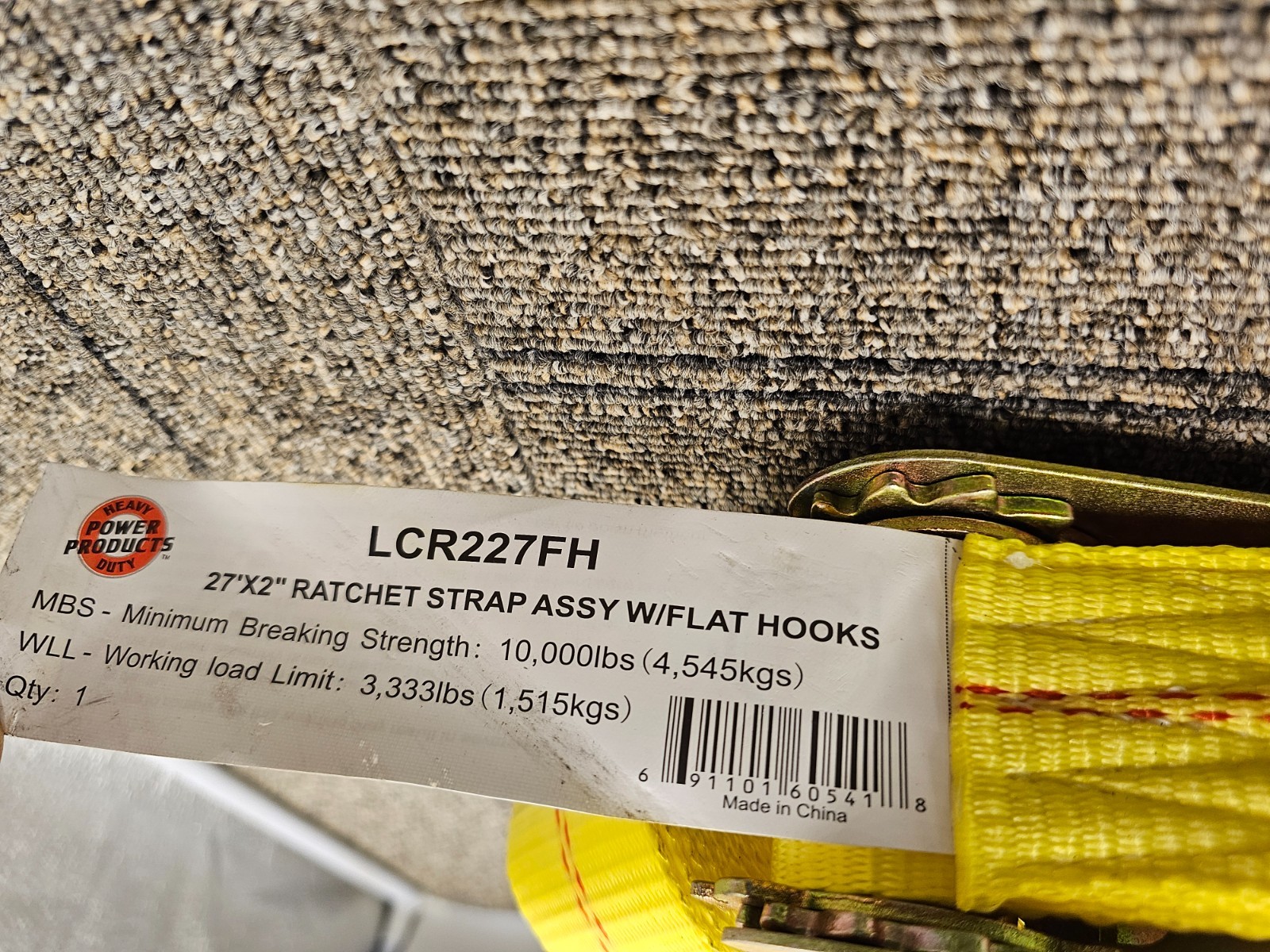 Power Products LCR227FH Ratchet Strap with Flat Hook 27' X 2"