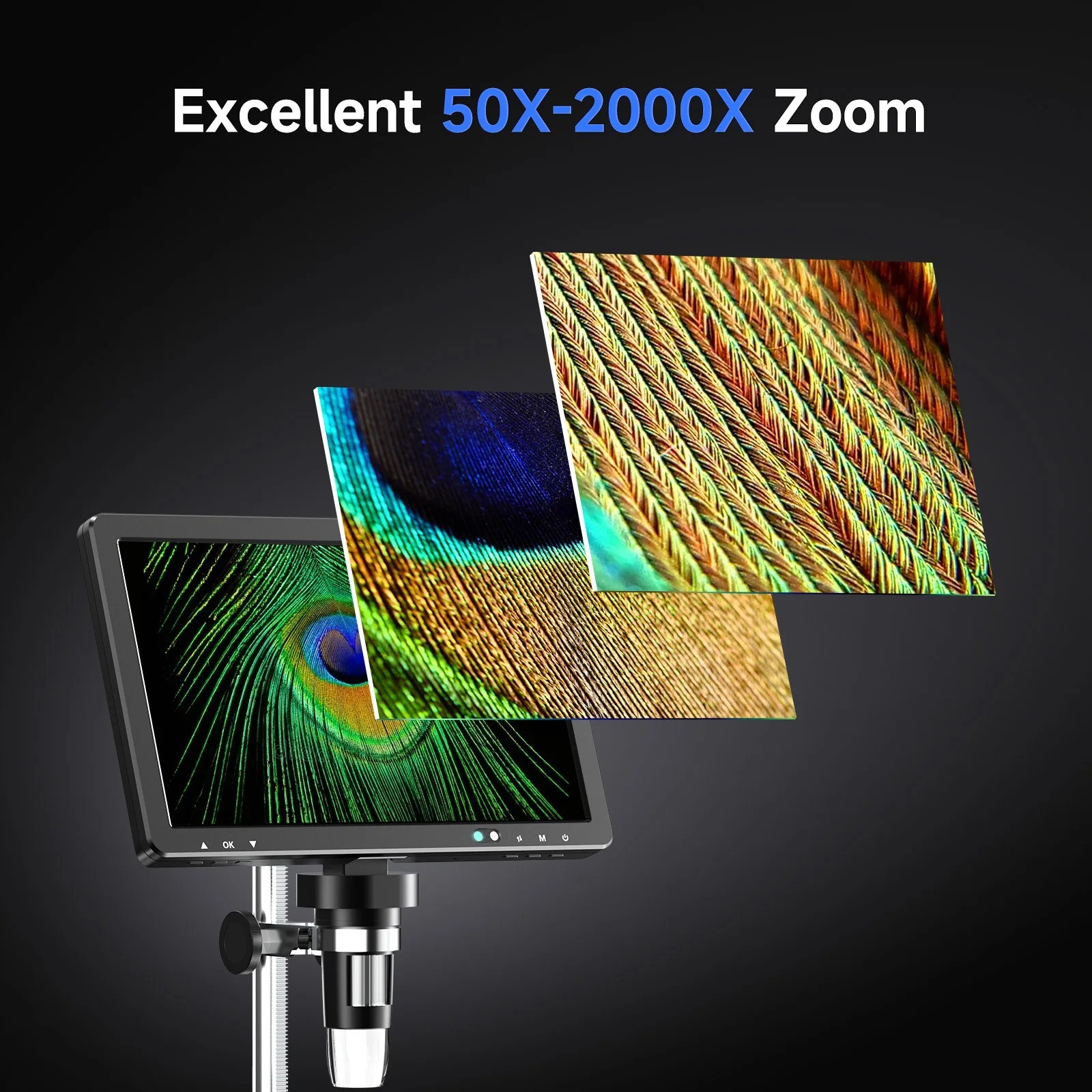 10.1 Inch HDMI Digital Microscope 2000X Coin with 10 LEDs 20MP Soldering