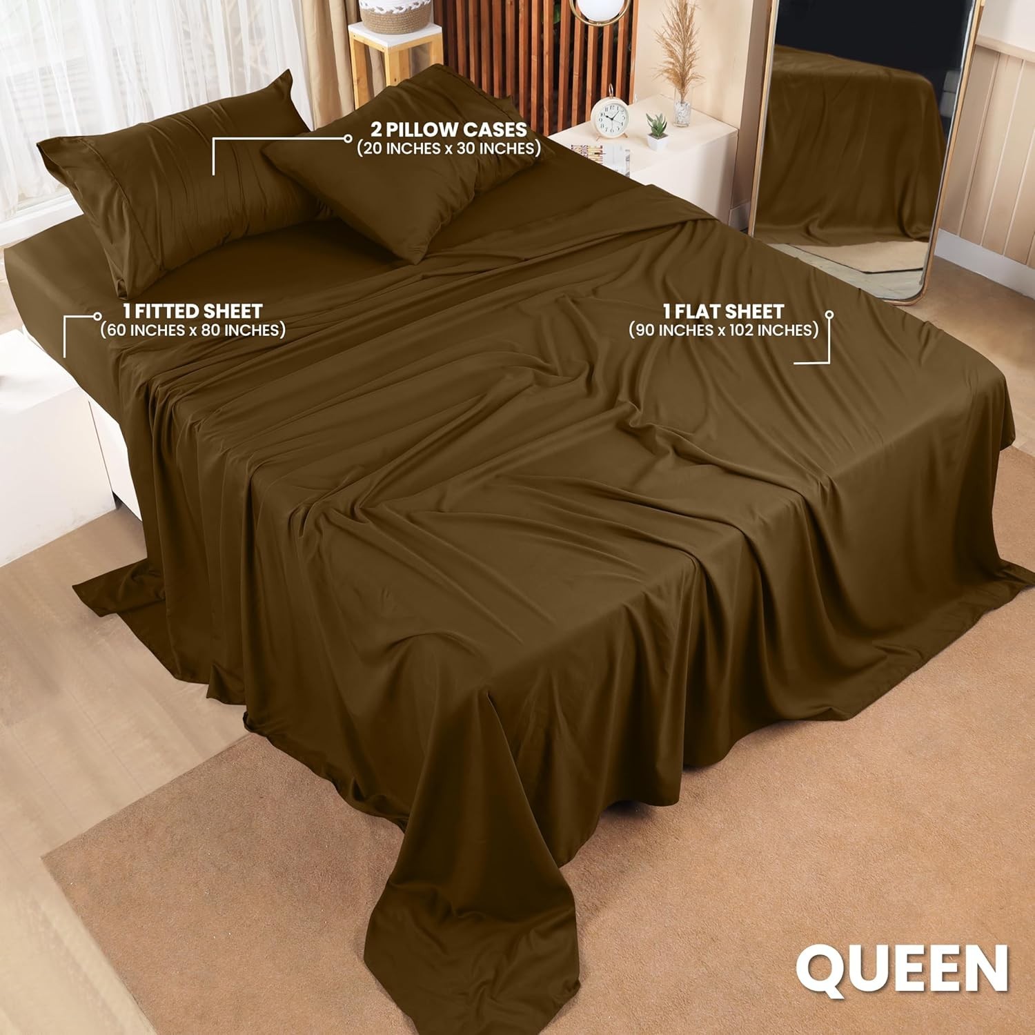 Queen Sheet Set – 4 Piece Bed Sheets for Queen Size Bed, Soft and Breathable ...