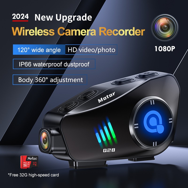 Auriculares BT para casco de motocicleta cámara grabadora de conducción HD 1080P