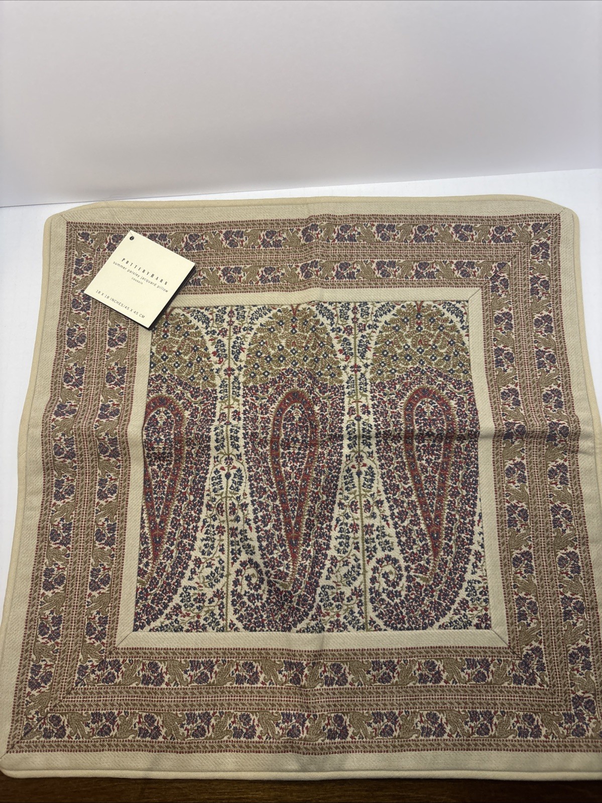 Pottery Barn Summer Paisley Jacquard Pillow Cover 18 x 18 NWT
