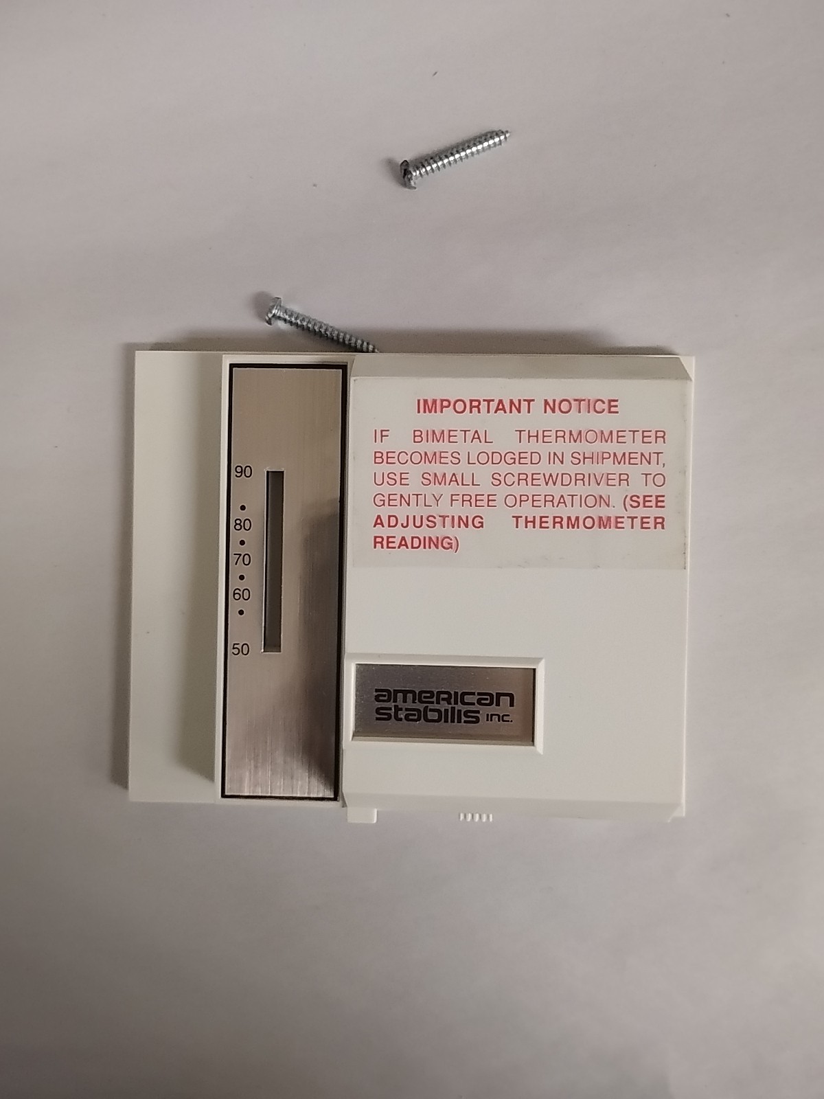 American Stabilis Inc. R-90H Single Stage Heat Thermostat. NOS