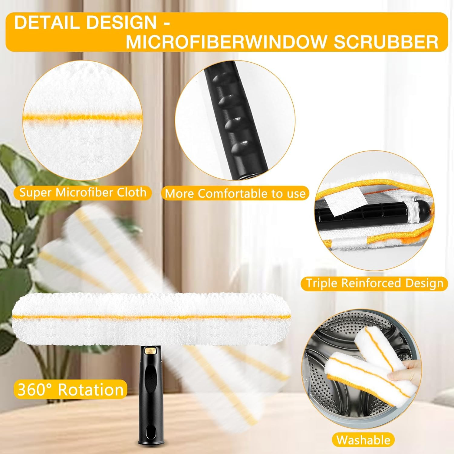 Professional Window Cleaning Squeegee Kit- 14" Squeegee & Microfiber Rotatable