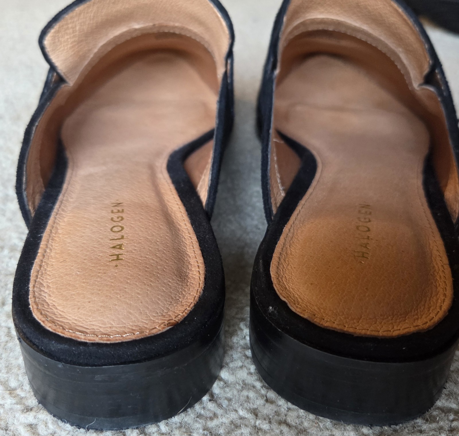 Halogen Black Leather Suede Slides Loafers Mules 8.5