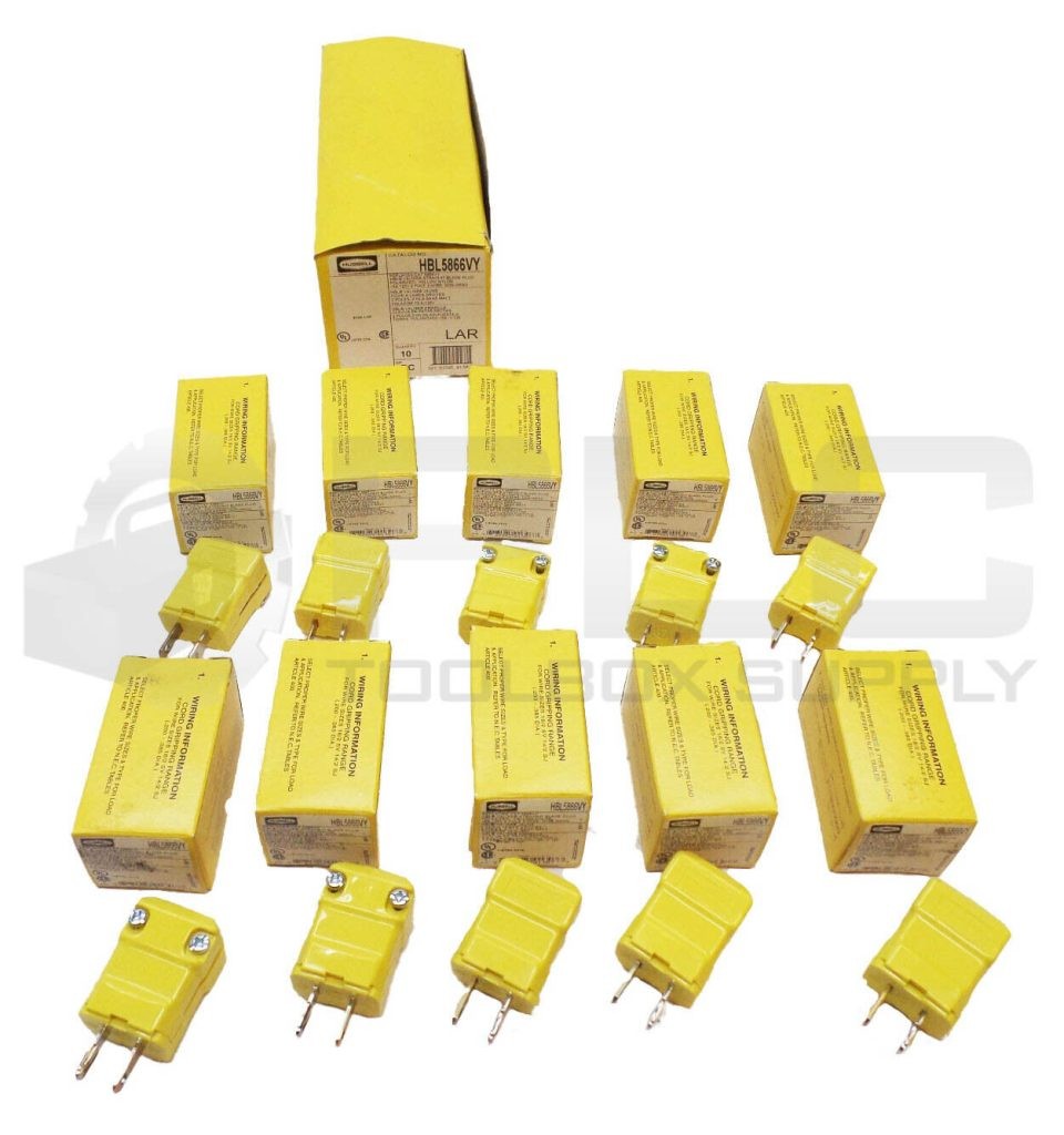 NEW BOX OF 10 HUBBELL HBL5866VY VALISE STRAIGHT BLADE PLUG 15A 125V 2 POLE