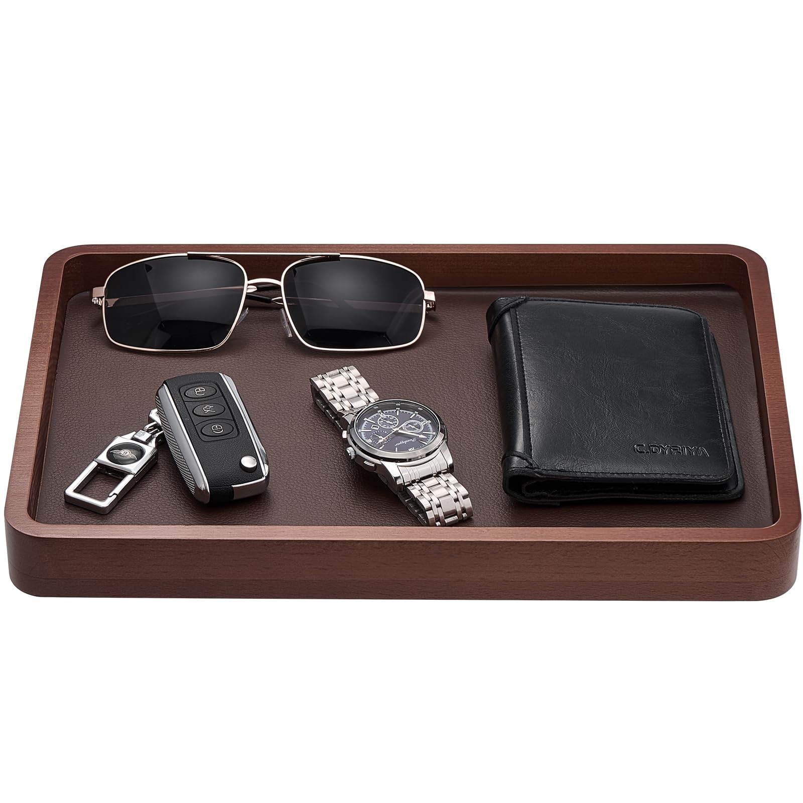 ProCase Wood Valet Tray for Men, Key Tray, Desk & Nightstand Dark Brown