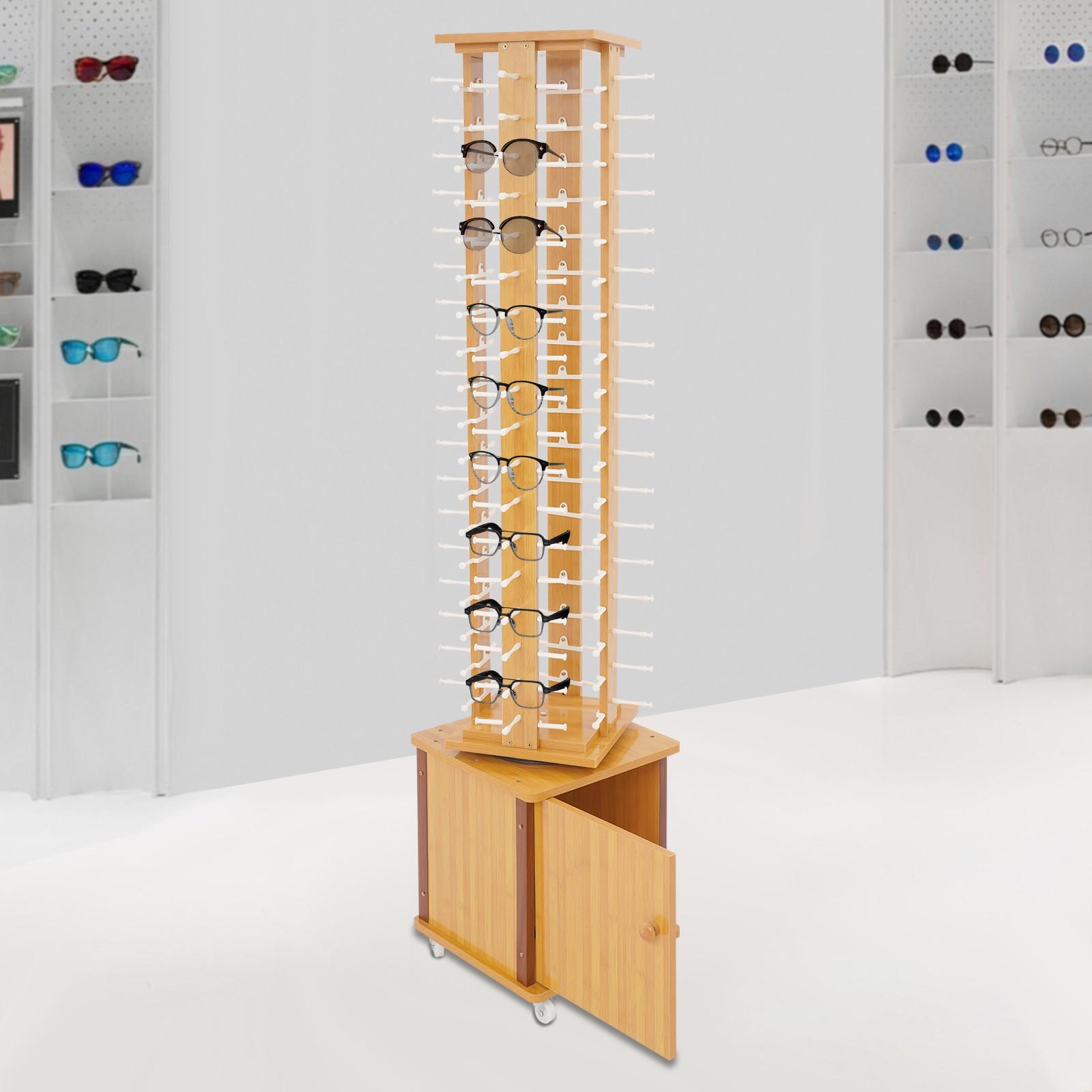 72-Pair Eyeglass Display Rack Rotating Glasses Storage Stand Floor-standing
