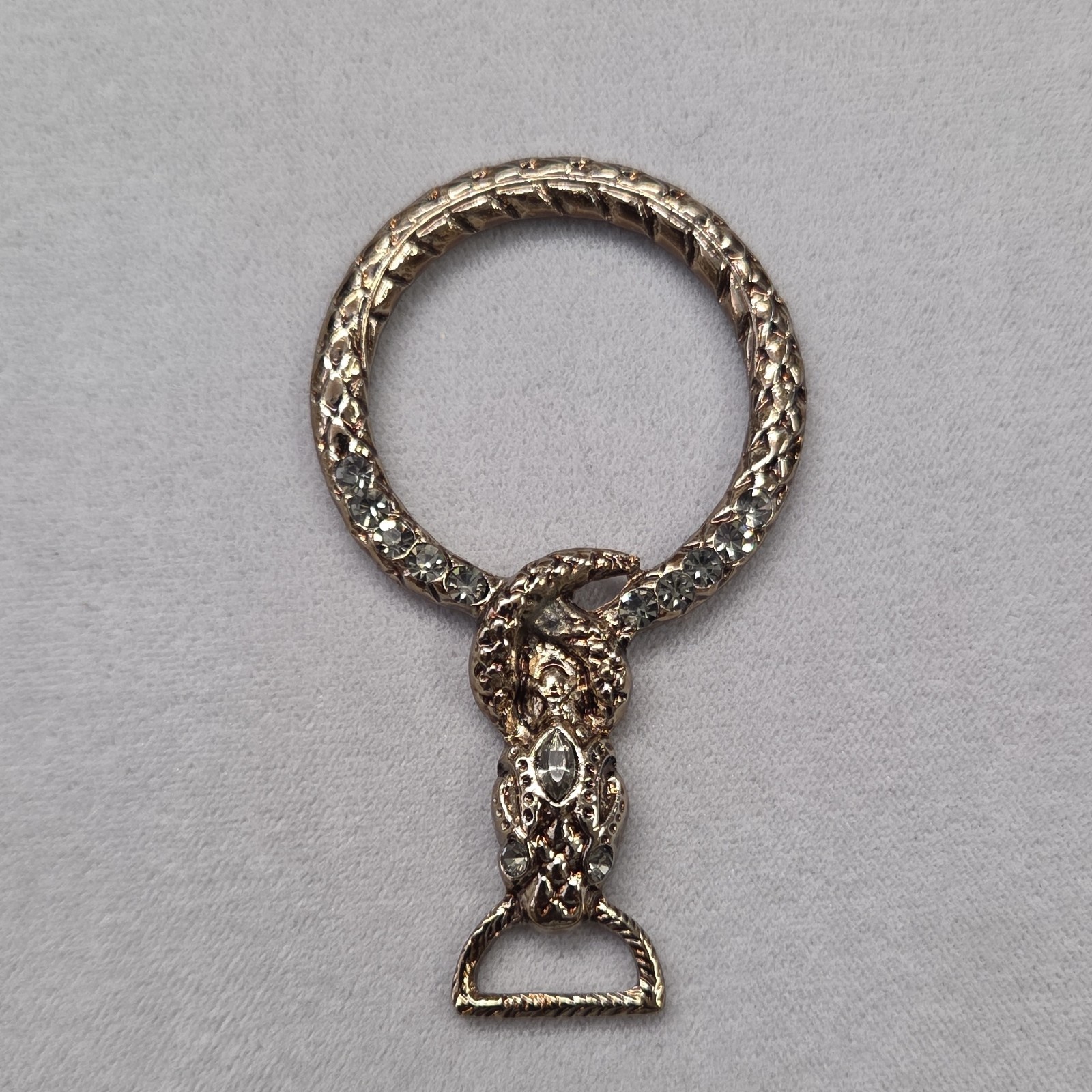 Gold Snake Motif Keyring for Women, Rhinestone Accents, Metal, Animal Theme