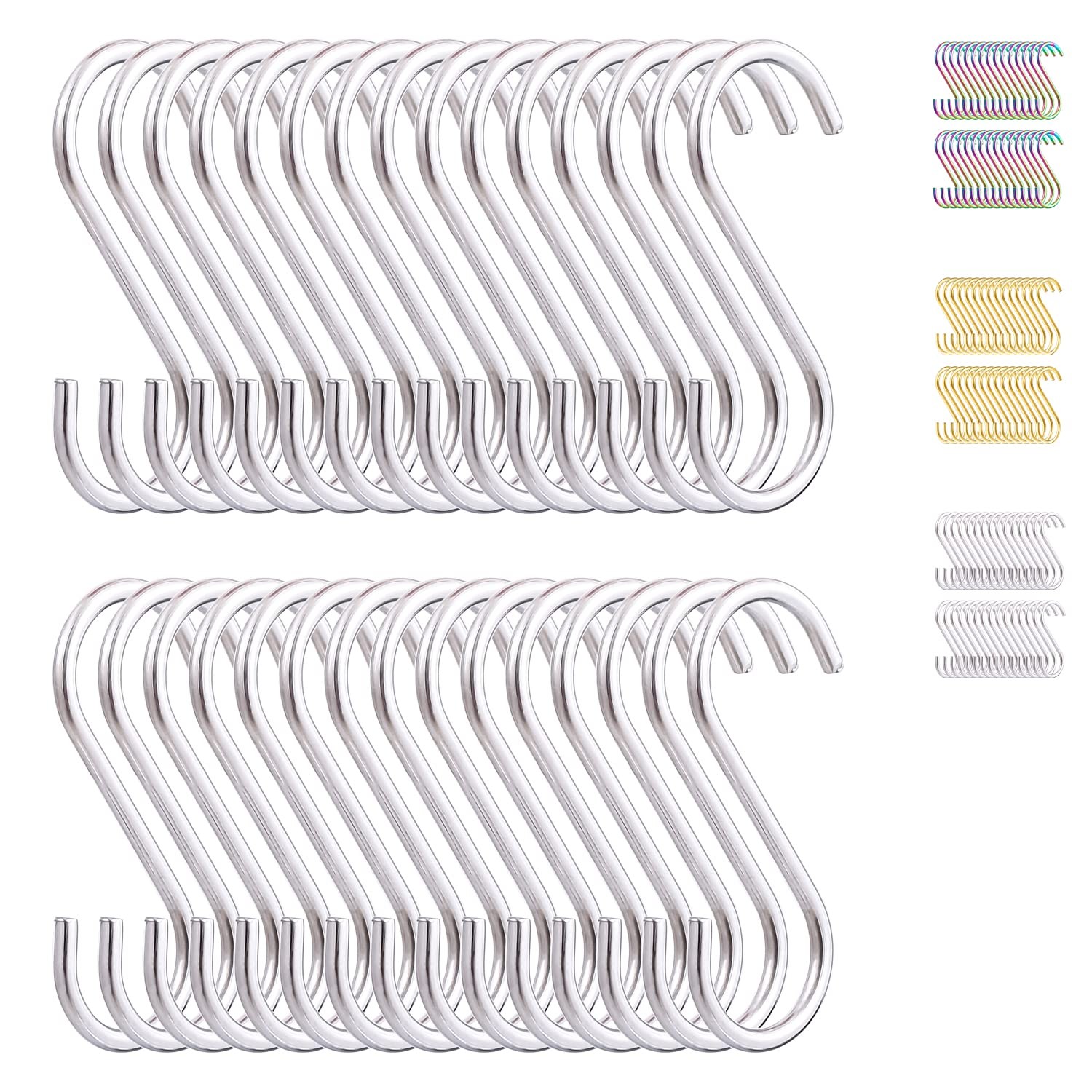 Evanda S Hooks for Hanging Pack of 30, Heavy Duty Stainless Steel Metal Mutil...