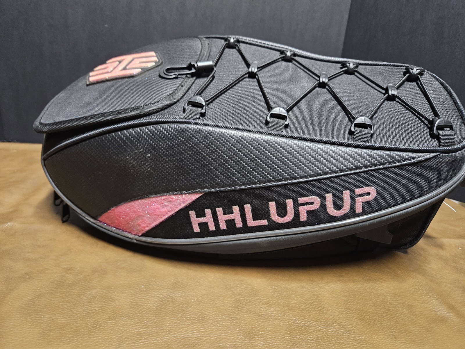 HHLUPUP Motorcycle Tail Bag with Metal Bracket Pink Glitter (Hand Done) Bike Bag