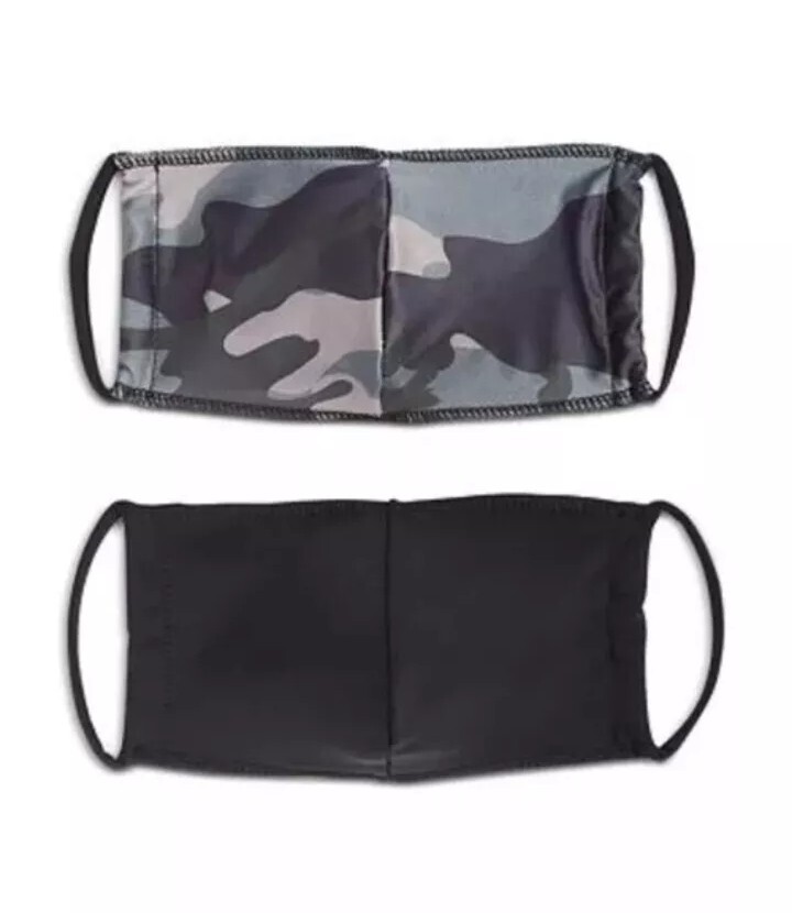ONZIE MINDFUL MASKS-UNISEX FACE MASKS 2-PK BLACK & COMBAT CAMO, OSFA - BRAND NEW
