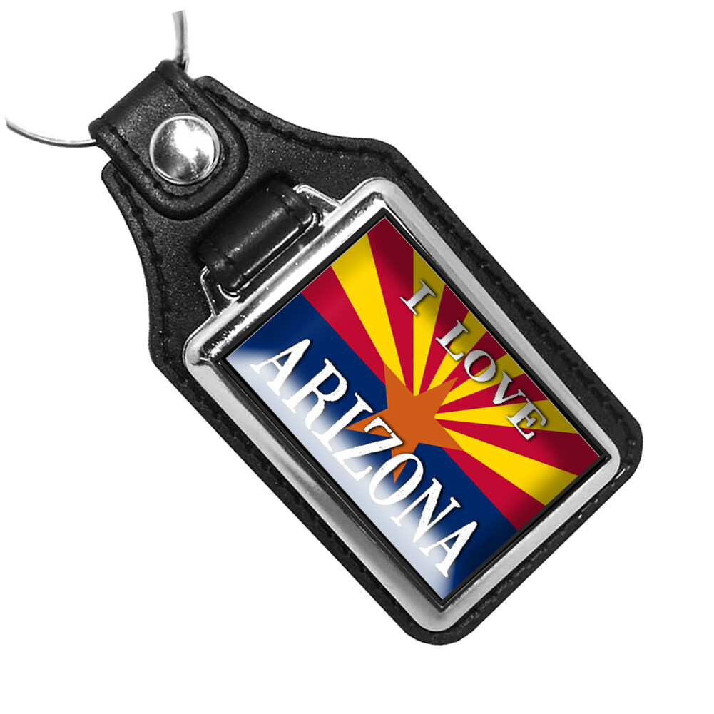 I Love Arizona State Flag Travel Sight See Designs Faux Leather Key Ring