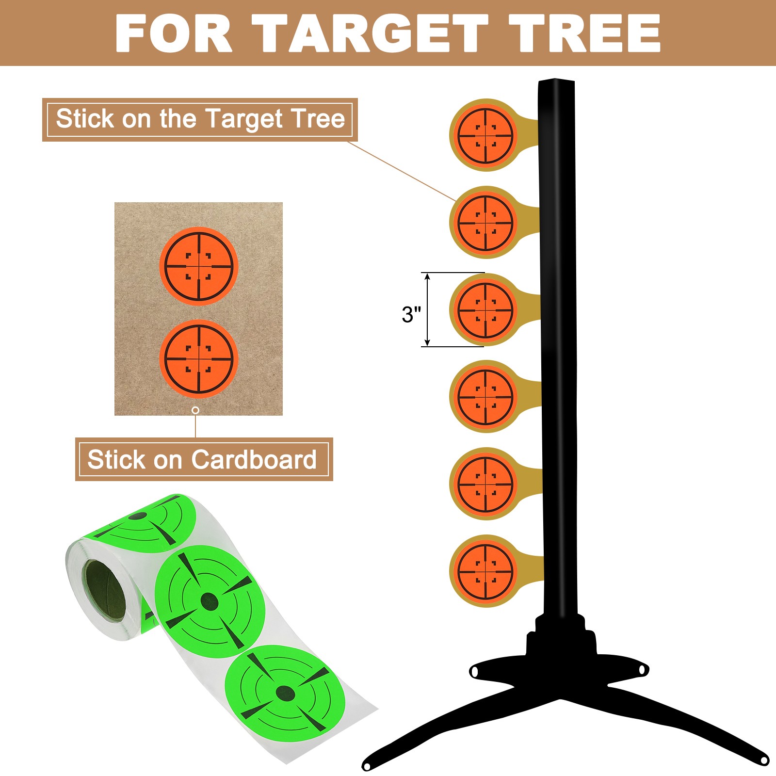 1 Roll Fluorescent Round Splatter Target Stickers 3", Green/Black