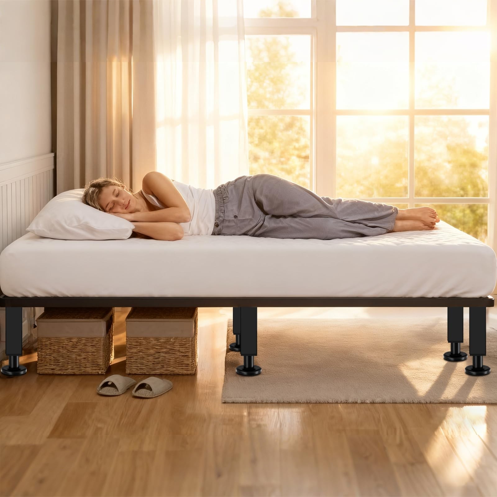 6PCS Adjustable Height Bed Support Legs, Heavy Duty Metal Bed Frame Support L...