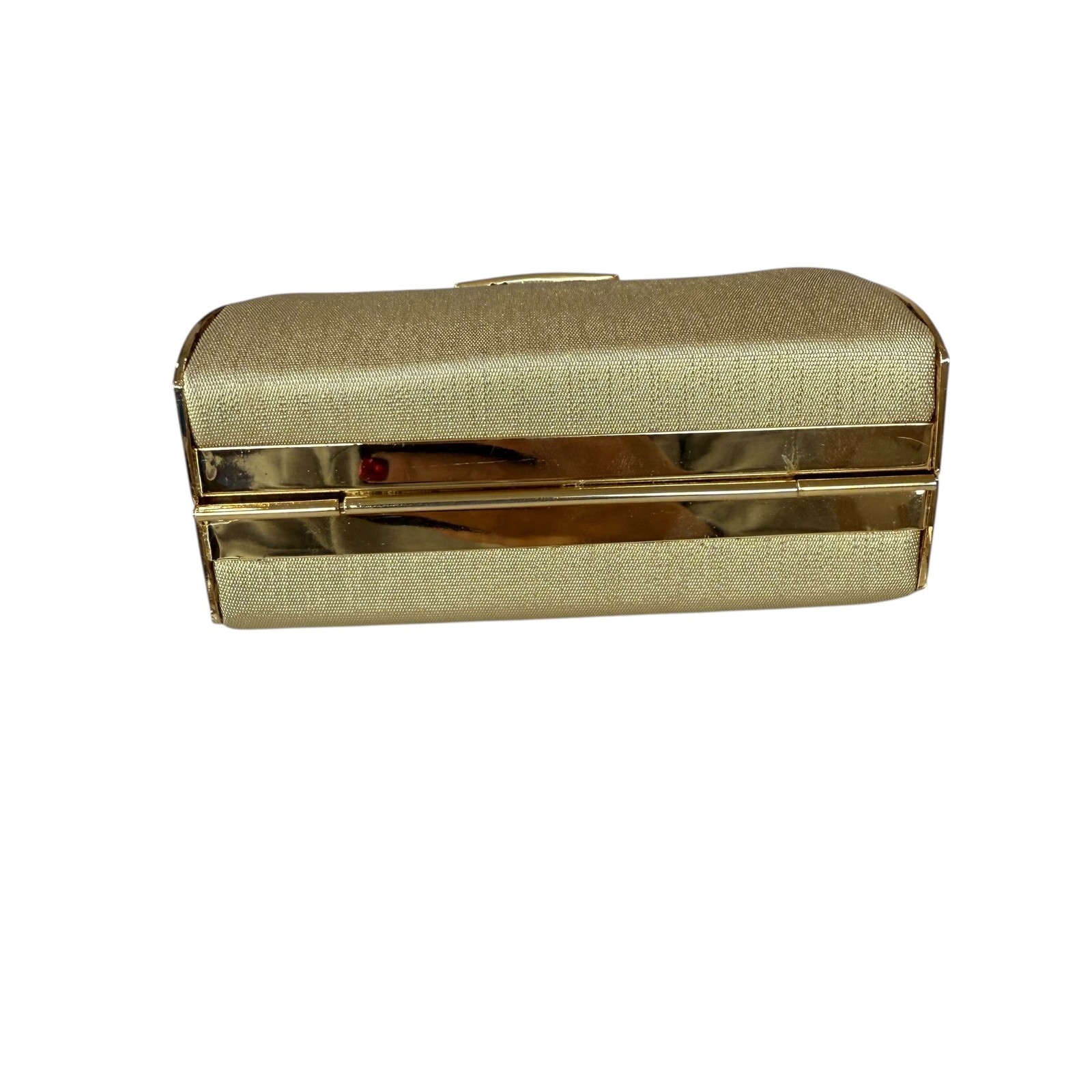Gold Evening Clutch Handbag with Rhinestone Kiss Lock and Chain Strap