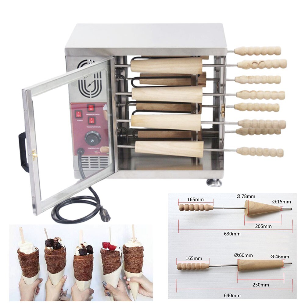 110V Commercial Electric Ice Cream Cone Chimney Cake Roll Maker 16pcs Roll Tools