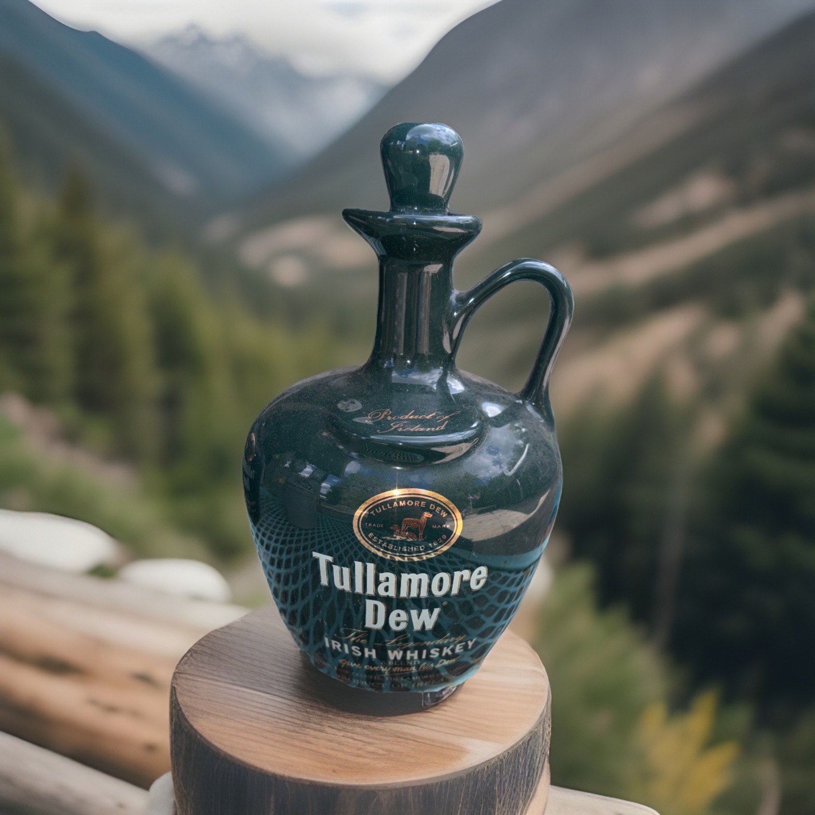 EMPTY vintage TULLAMORE DEW  decanter bottle green  wade ceramics EMPTY
