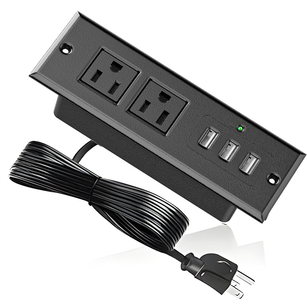 1500W 5-IN-1 Recessed Power Strip 2 AC 3 USB-A for Home & Office Desk