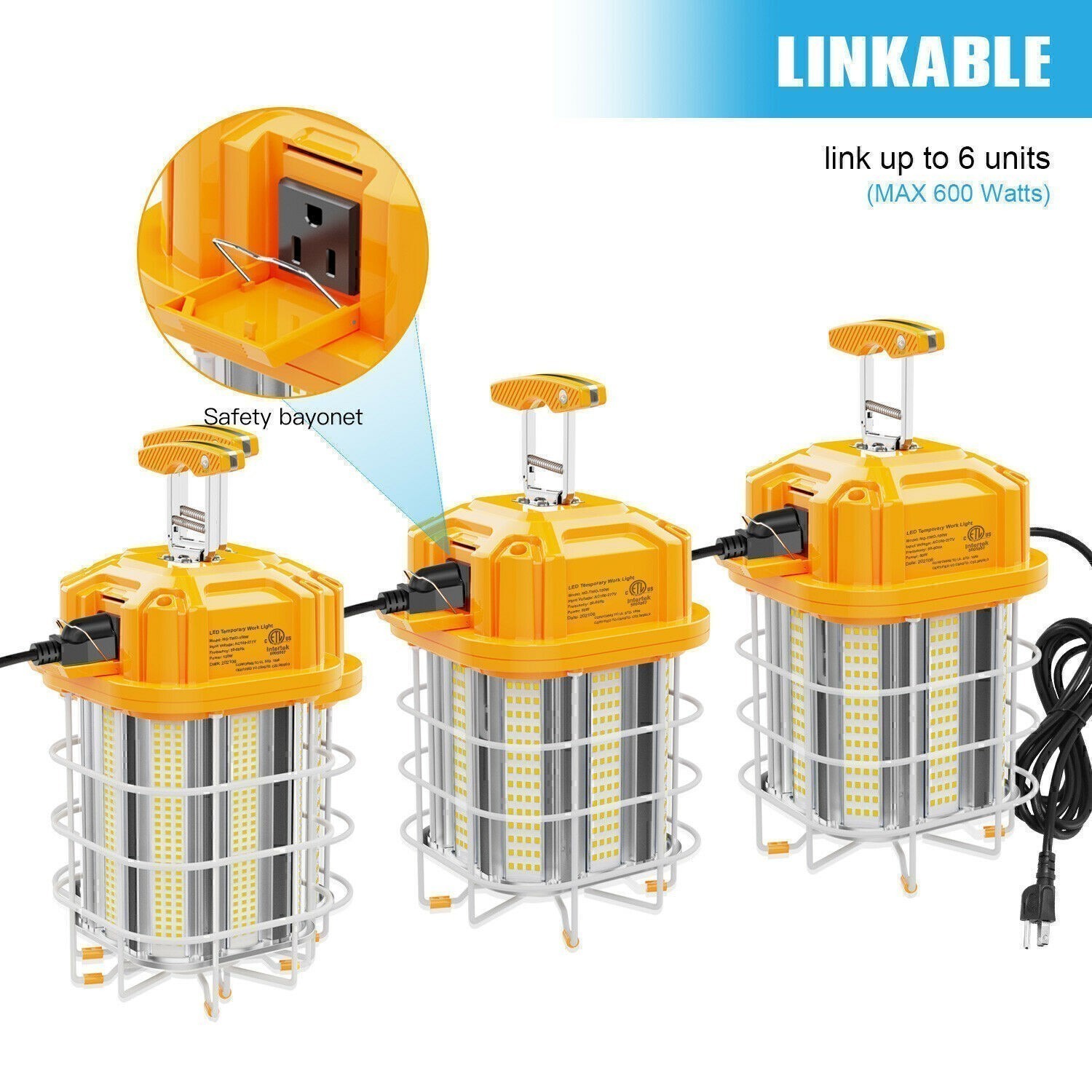 LED Jobsite Light 150W Linkable Temporary Work Construction Tunnel Hanging Lamp