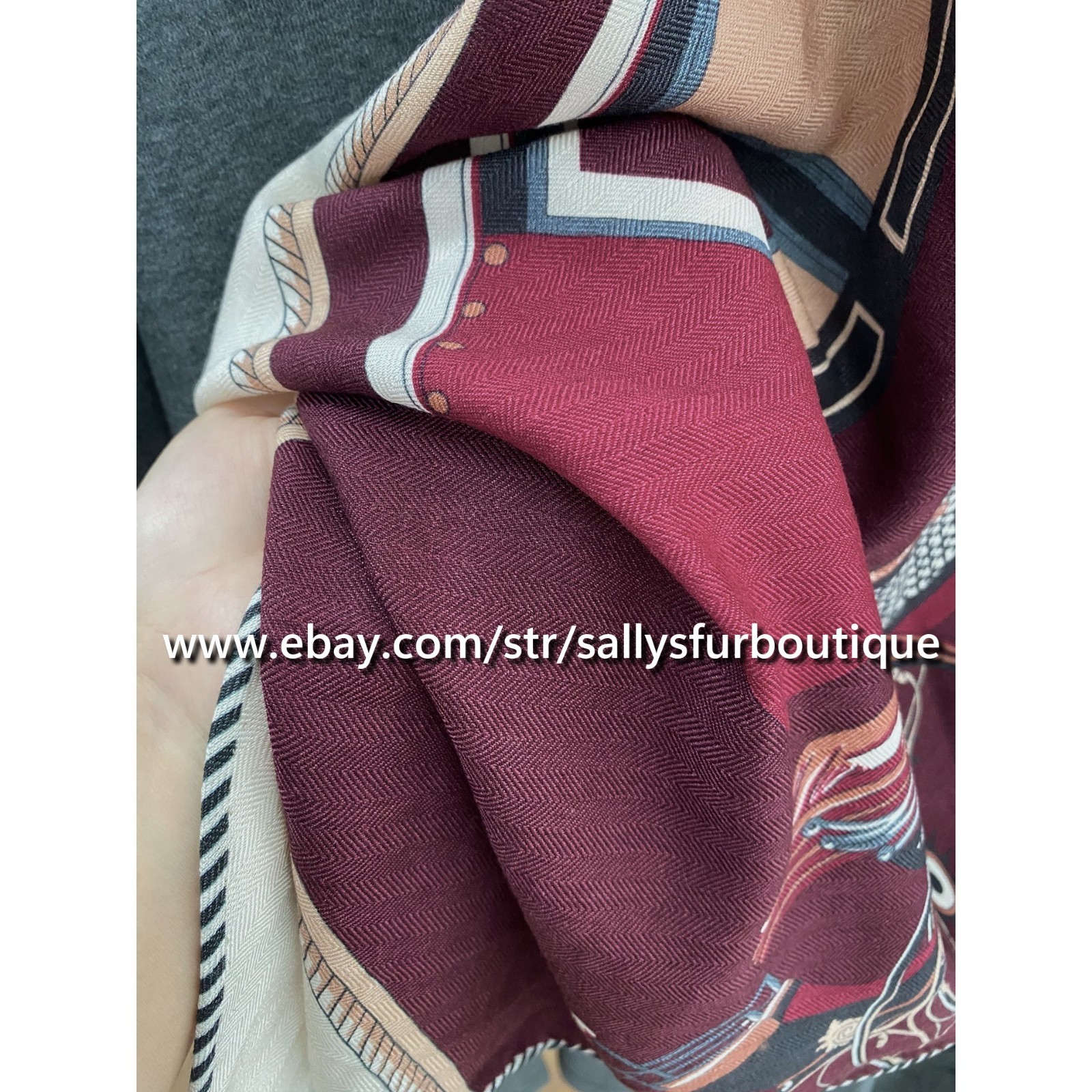 Sallys Cashmere & Silk Wrap Scarf Carriage Print Triangle Shawl 190 * 80cm Wine