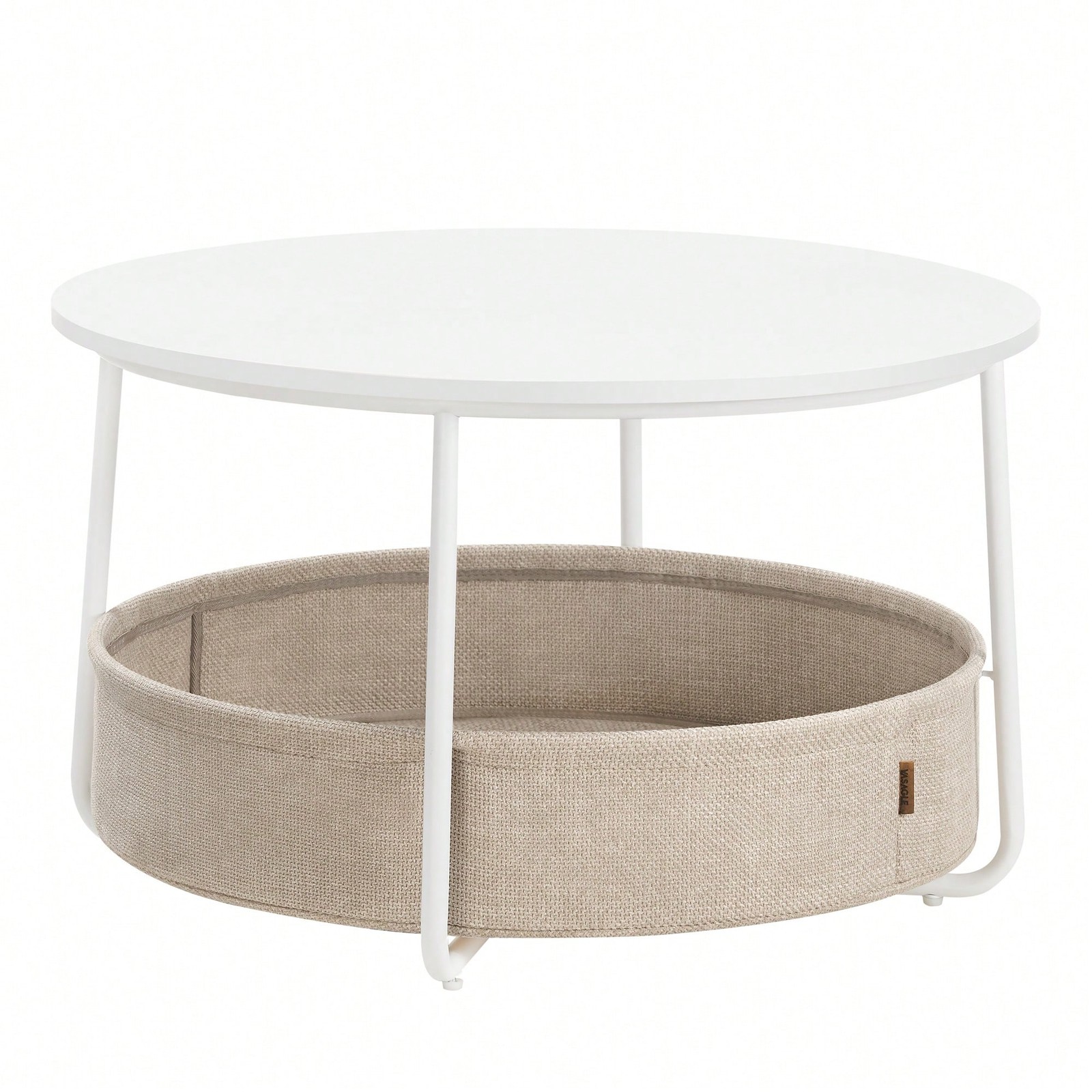 Coffee Table With Storage, Round Center Table For Living Room With Fabric Basket
