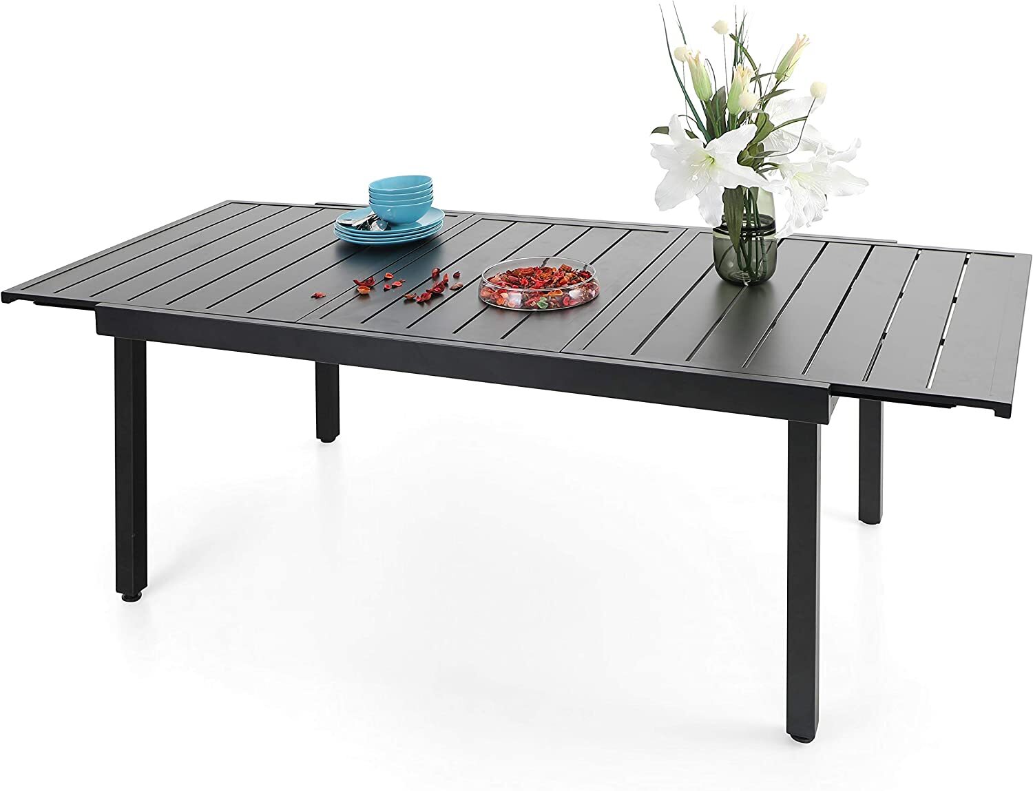 Patio Expandable Dining Metal Rectangular Table for 6-8 Person Garden Heavy Duty