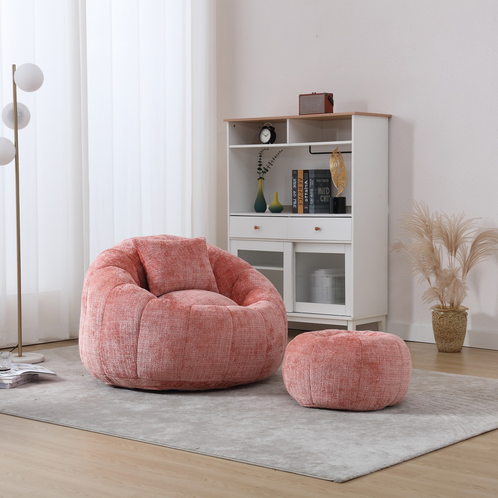 UNITED WE WIN Modern Bean Bag Chairs, Comfy Round Chair for Adults with Ottoman