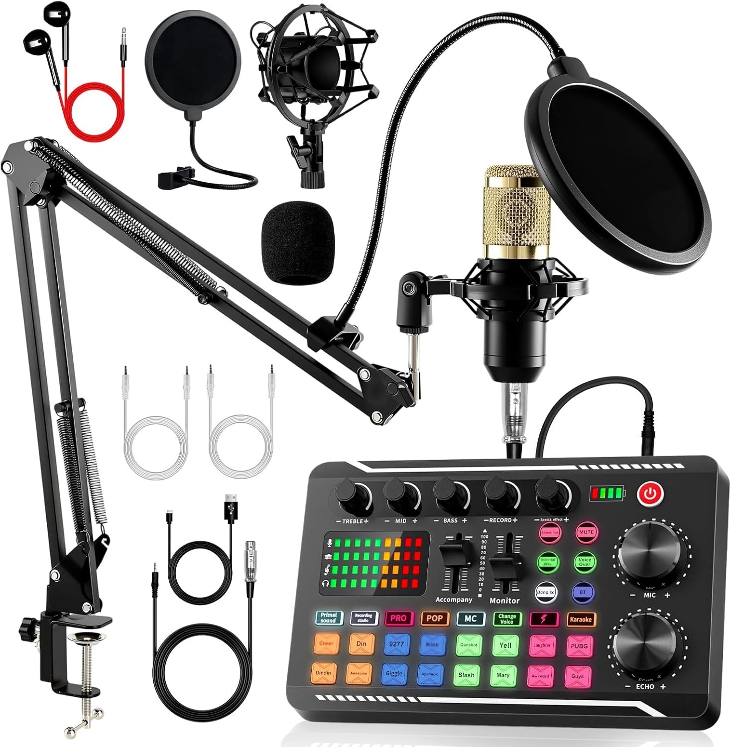 Podcast Equipment Bundle, F998 Live Sound Card with BM-800 Recording Studio Mi..