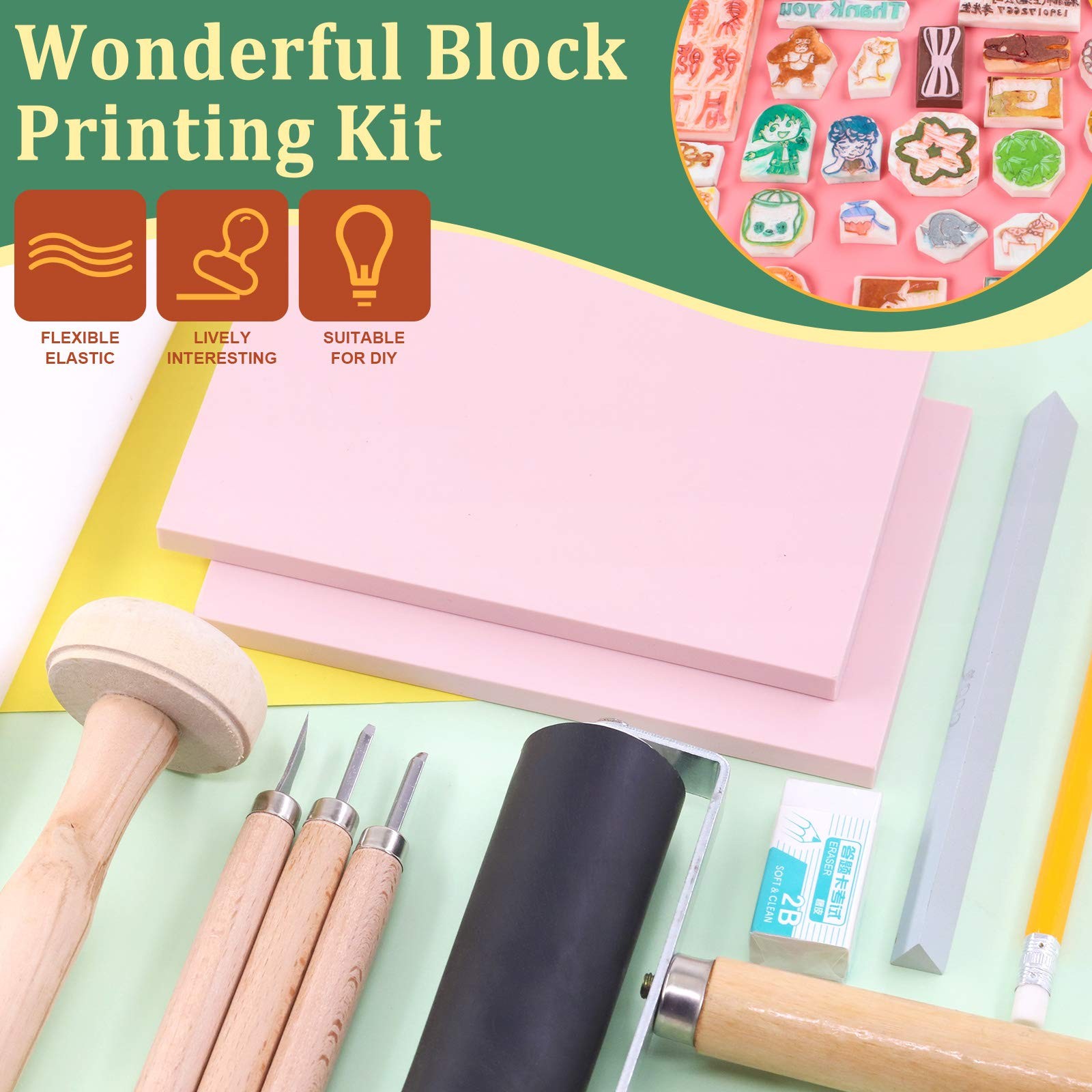 41 PCS Rubber Stamp Making Kit, Carving Blocks, Tools, Brayer Roller, Printing