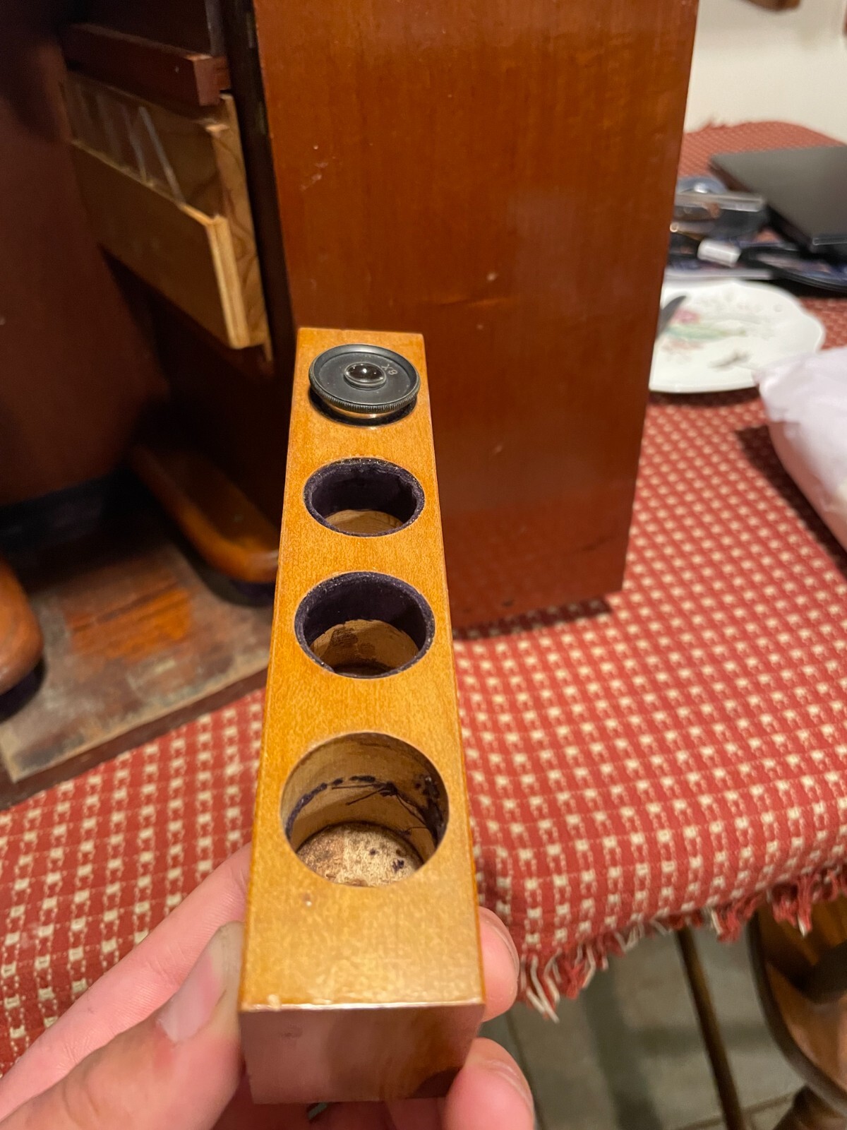 BAUSCH & LOMB MICROSCOPE W/ORIGINAL WOODEN CASE AND OPTICS