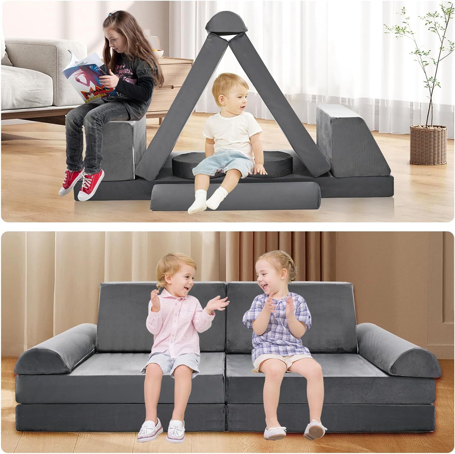 NAIZEA Kids Couch Play Set, 10PCS Modular Kids Sofa Couch Nugget Couch Playhouse
