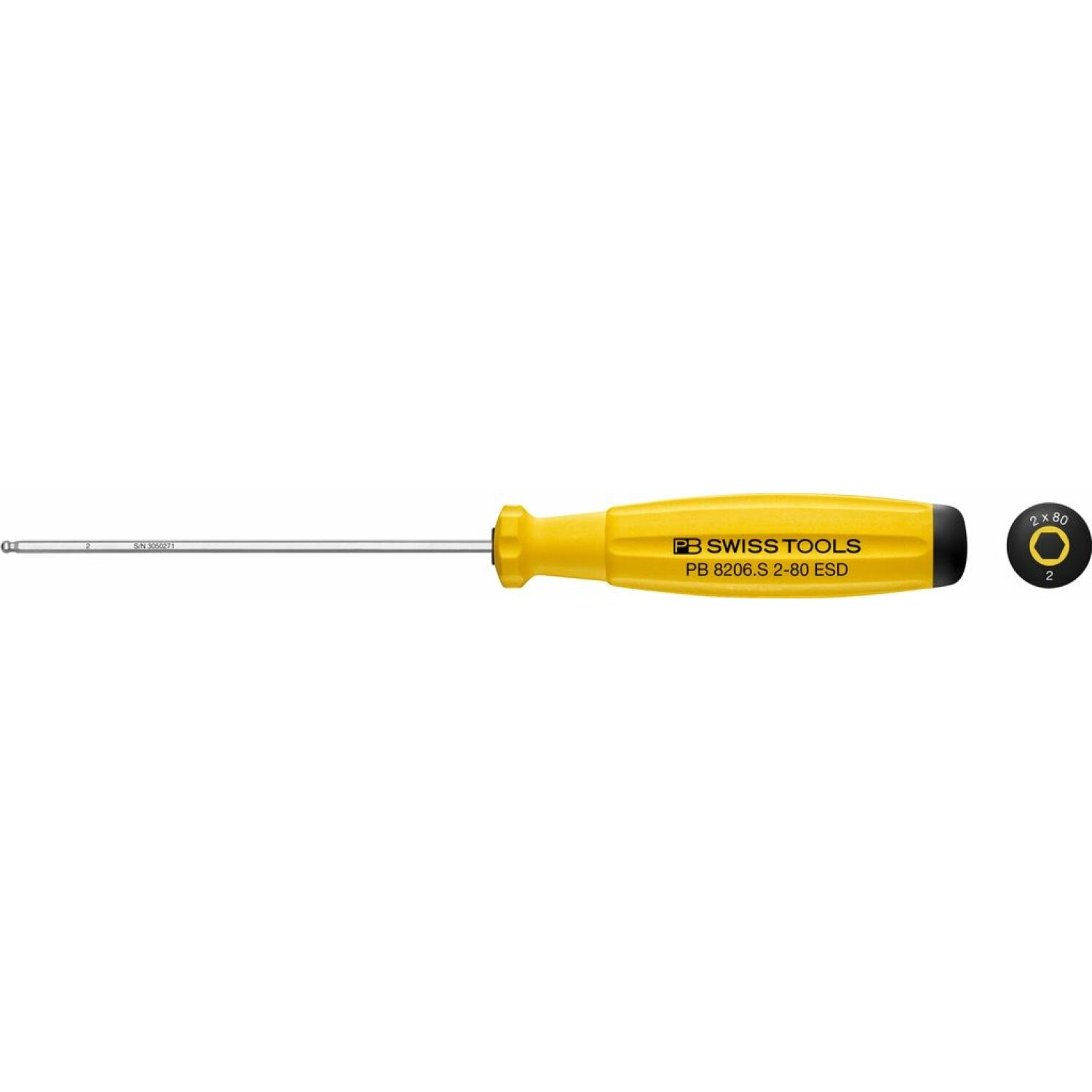 PB Swiss PB 8206.S 2-80 ESD SwissGrip ESD Screwdriver Hex With Ball End 2 mm