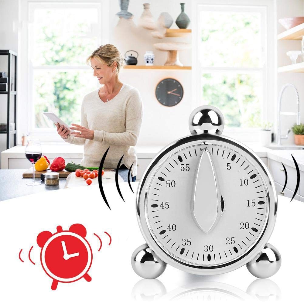 60 Minutes Kitchen Timer, Stainless Steel Egg Shaped Mechanical Cooking Timer...