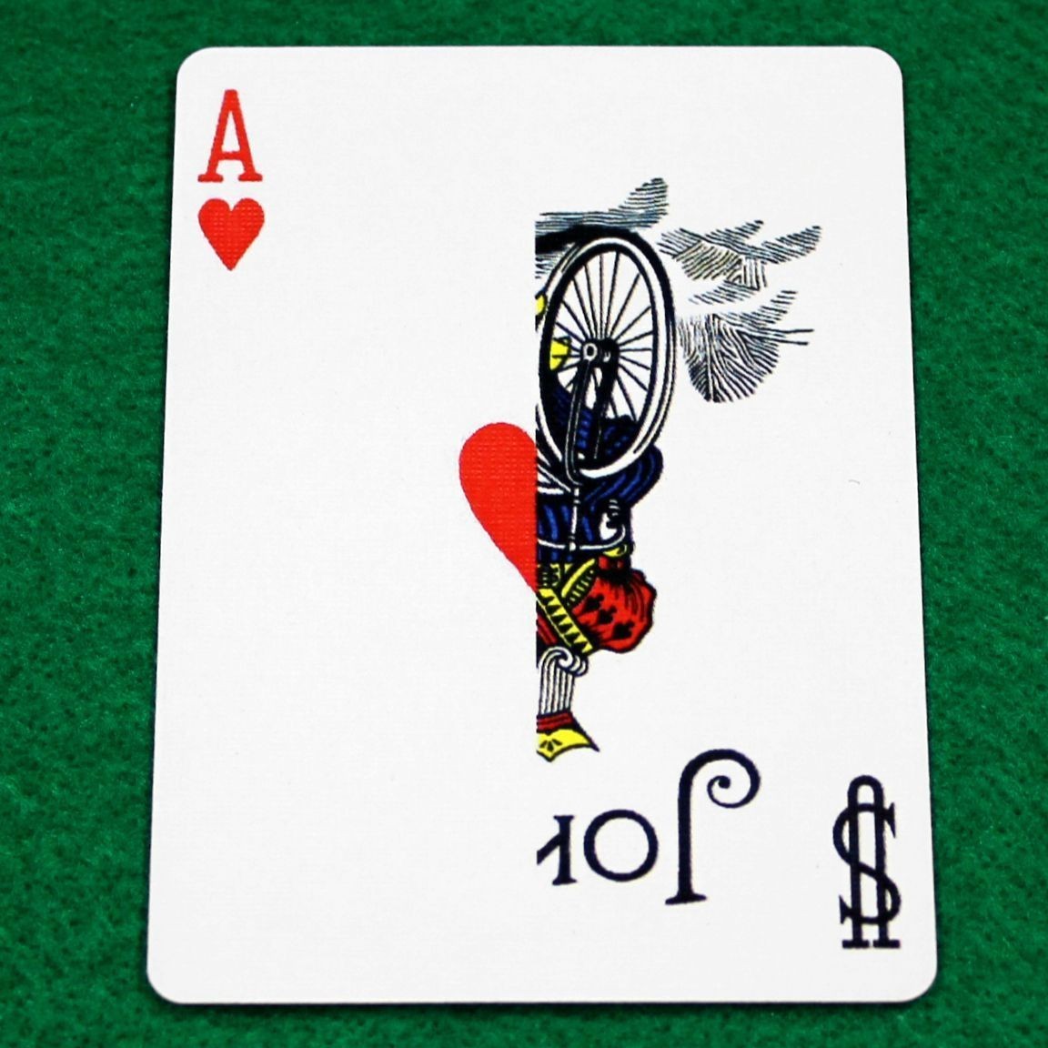 Ace of Hearts / Color Joker, Half Vertical, Bicycle Printed Gaff Card, Red