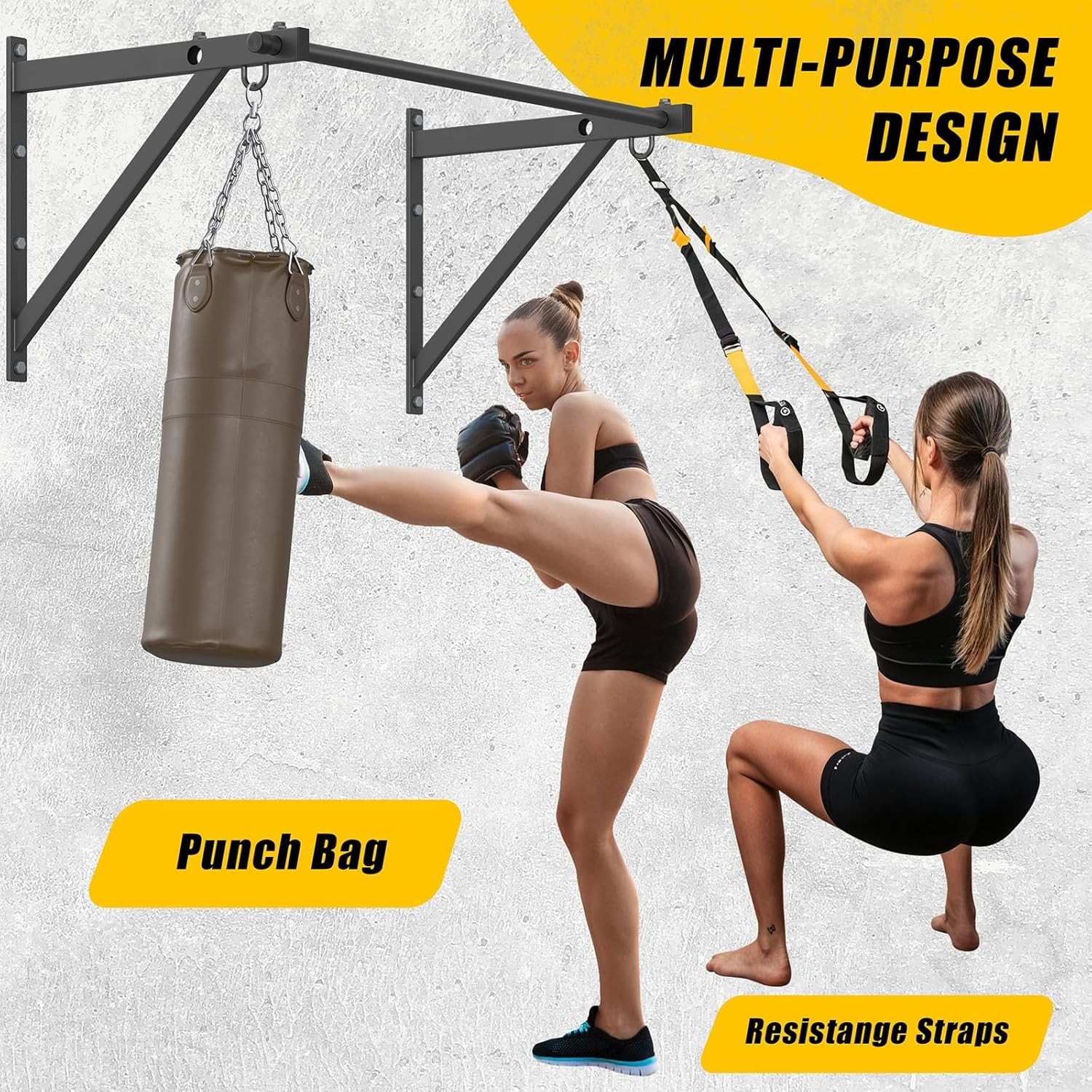Wall Mounted Pull Up Bar Adjustable Depth 51" Chin Up Bar Strength Training
