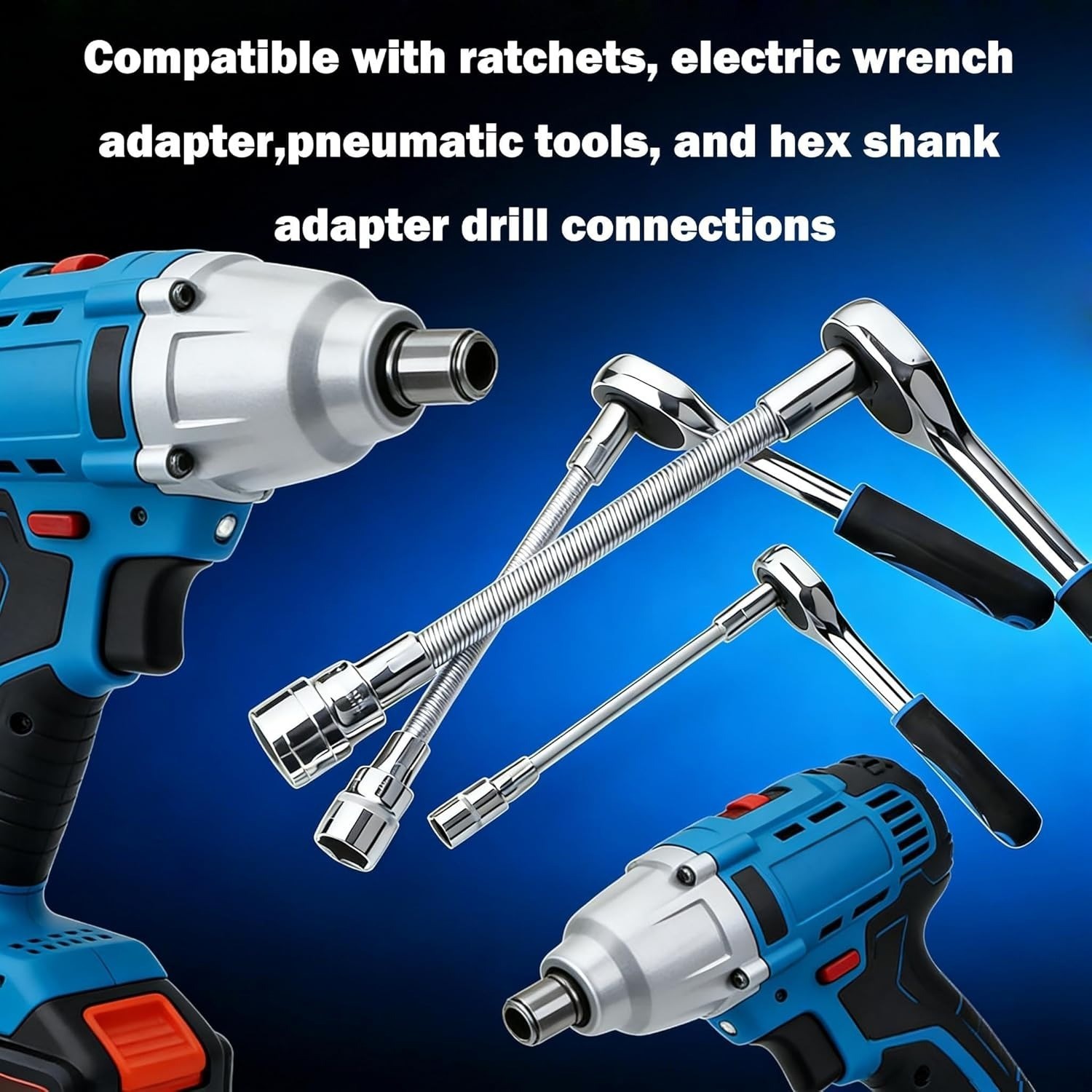 Flexible Socket Extension Rod Set, 1/4", 3/8", 1/2" Drive Adapter Kit