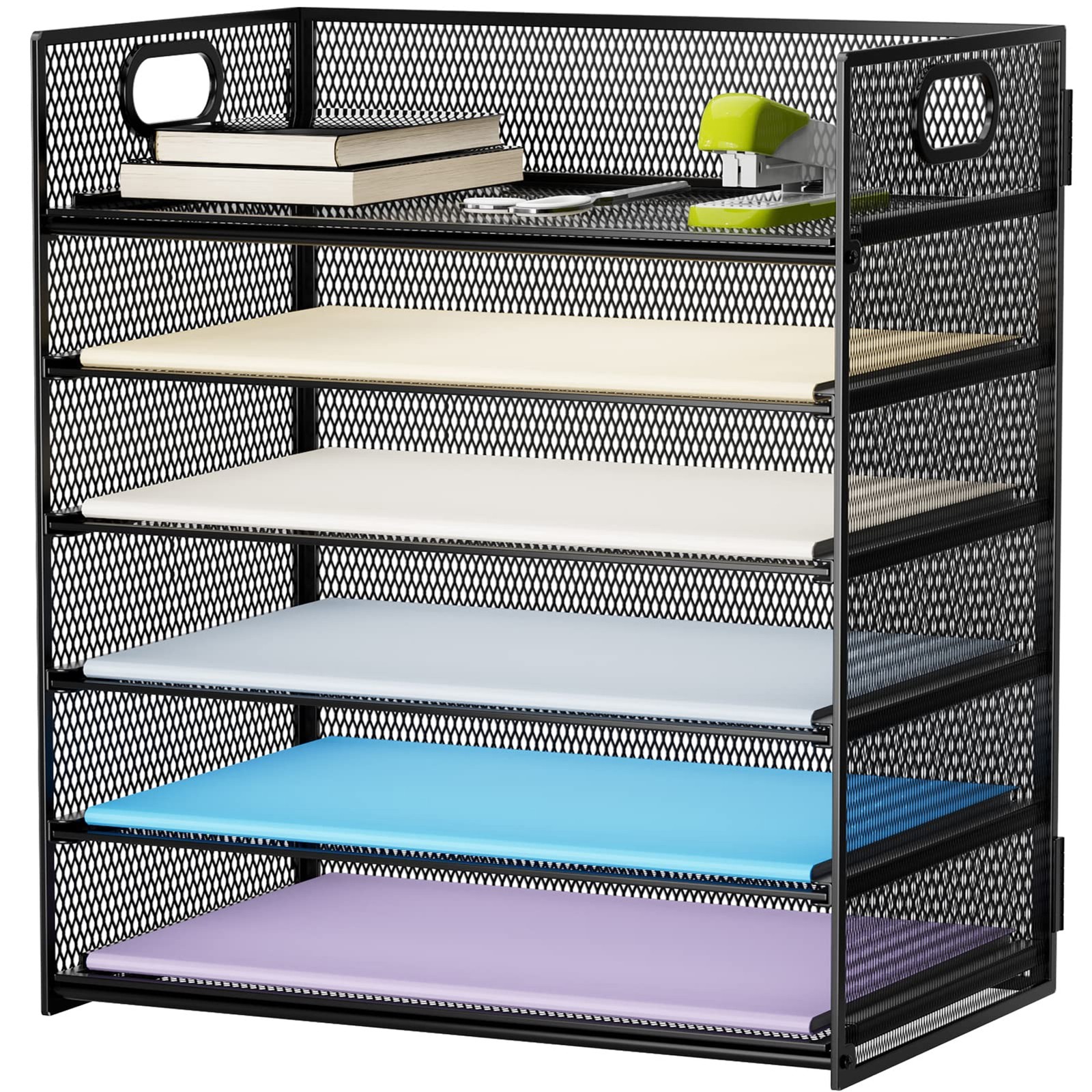 6 Tier Mesh Paper Organizer Tray with Handle Portable File Sorter for
