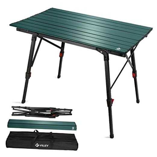 Portable Camping Table with Adjustable Legs, Lightweight Aluminum Green