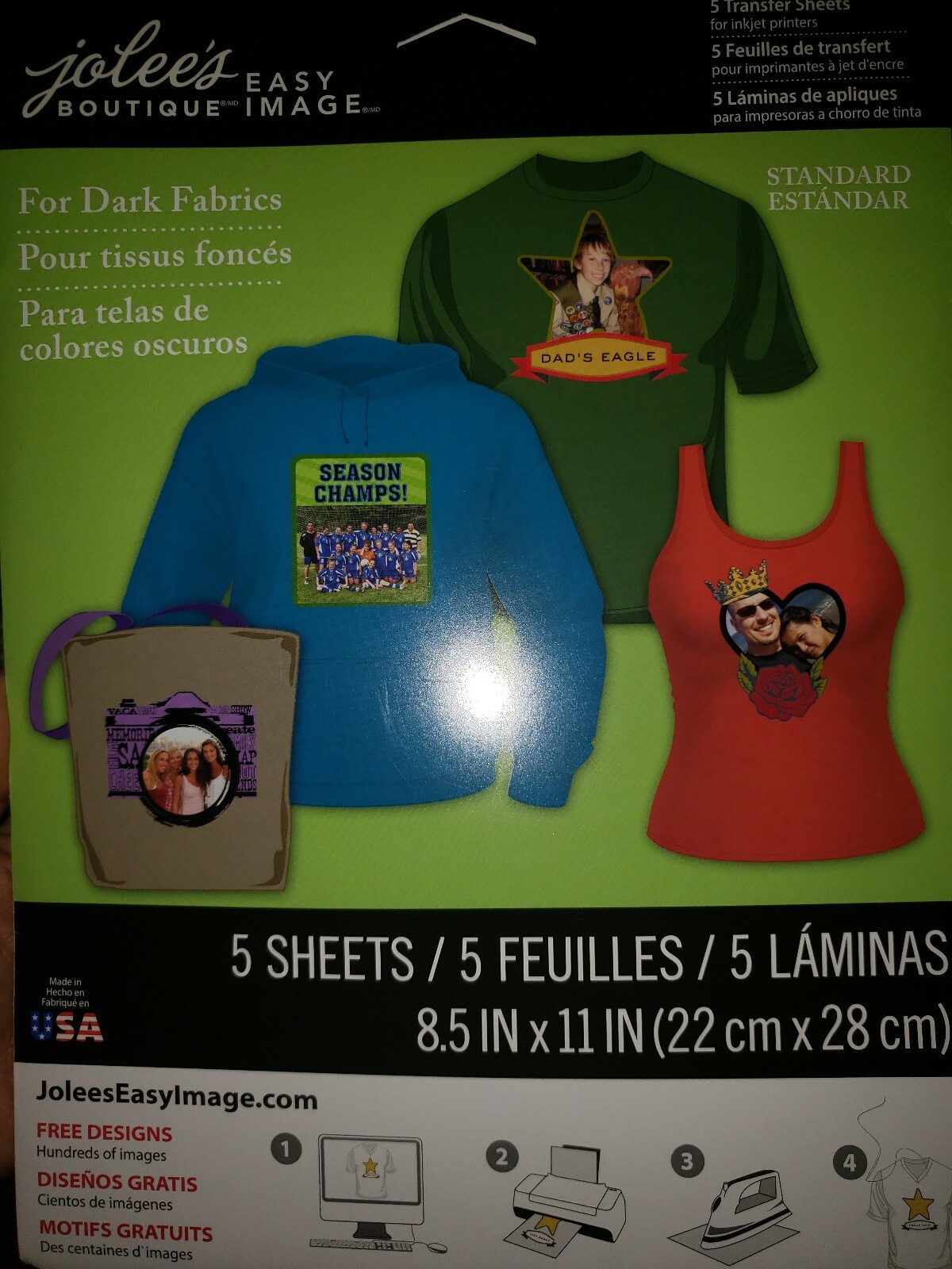 Jolee's Easy Image Transfer Sheets 8.5"X11" 5/Pkg For Dark Fabric 015586944006