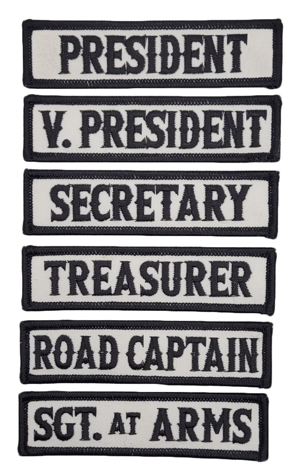 Officer Title Rank Vest Patches President VP MC Club Patch (6pc-Iron On-BLK/WHT)