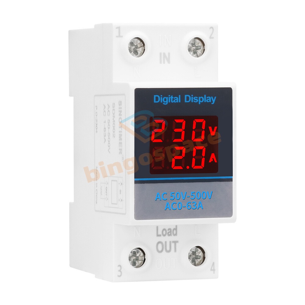 Single-phase Voltage Current Meter AC50-500V 63A DIN Rail Digital Voltmeter US