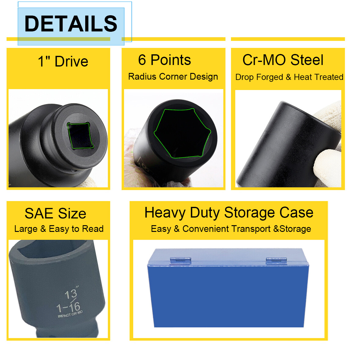 9PCs 1" INCH DRIVE DR DEEP SAE SIZE IMPACT SOCKET WRENCH (1"-2") Vehicle Repair