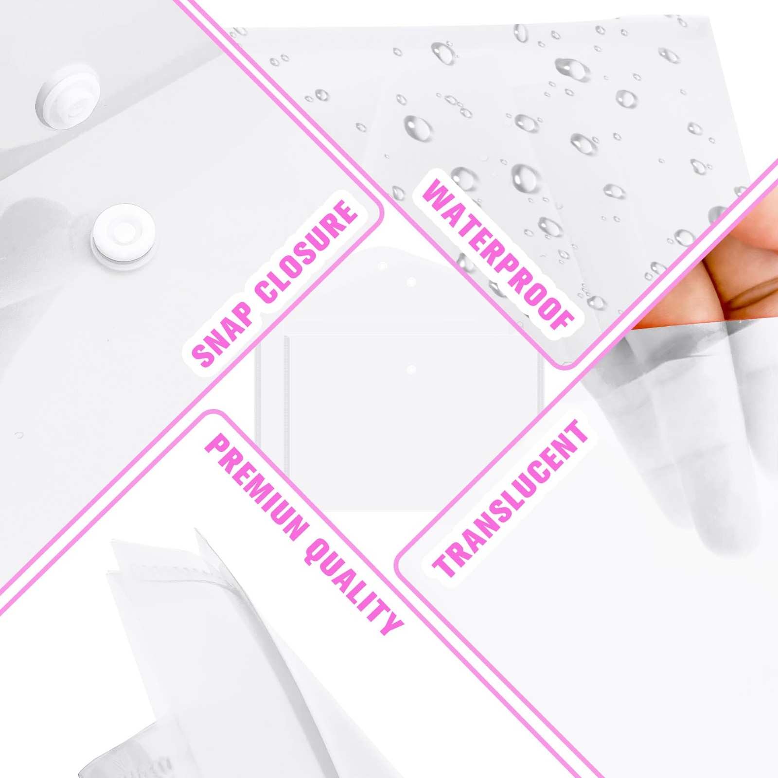 12pcs Plastic Filing Envelopes with Snap Button Closure ，Clear Document White