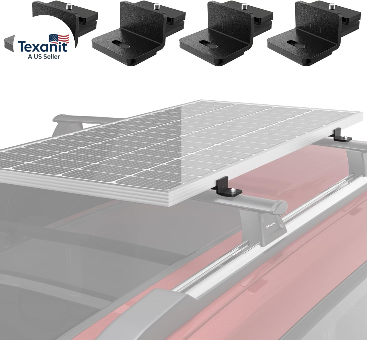 Solar Panel T-Slot Mounting Kit Fits for Auto Cross Bars with T-Track to Secure