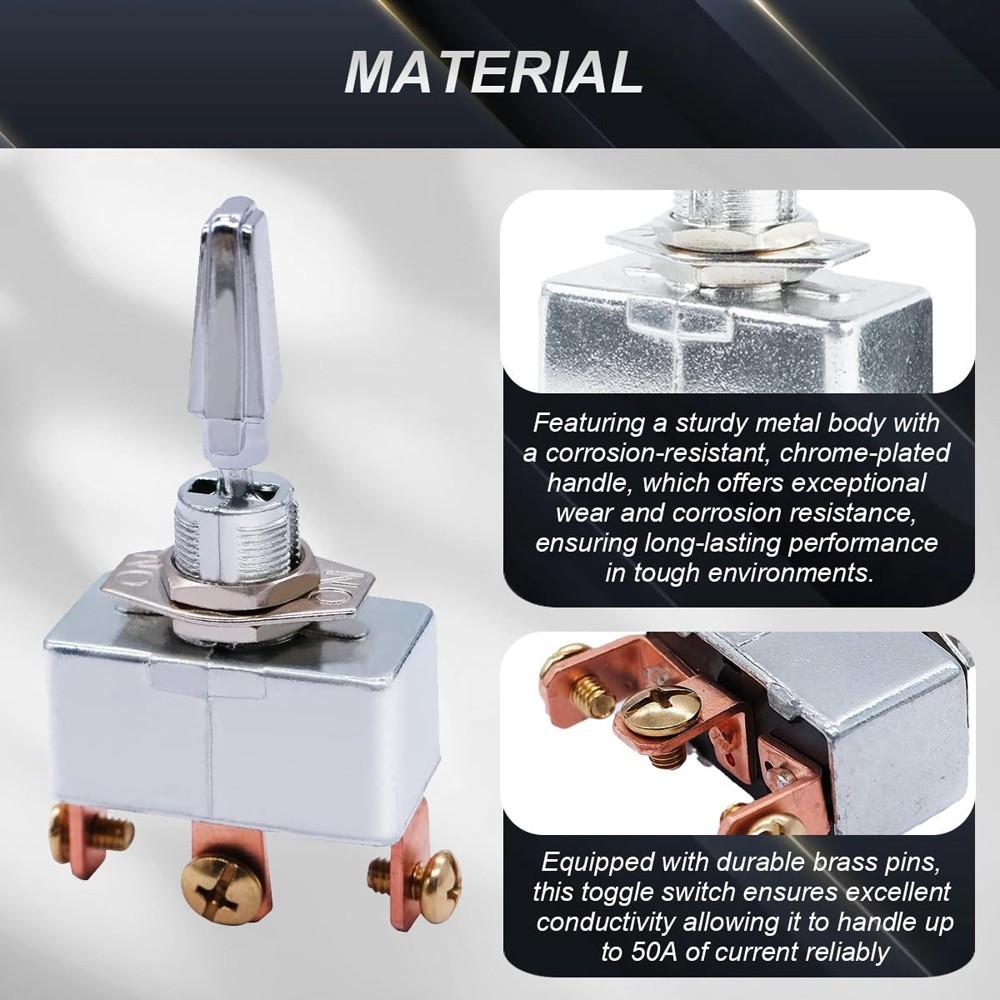 Heavy Duty Toggle Switch, 50A 12V 3 Pin SPST Toggle Switch with Screw Term